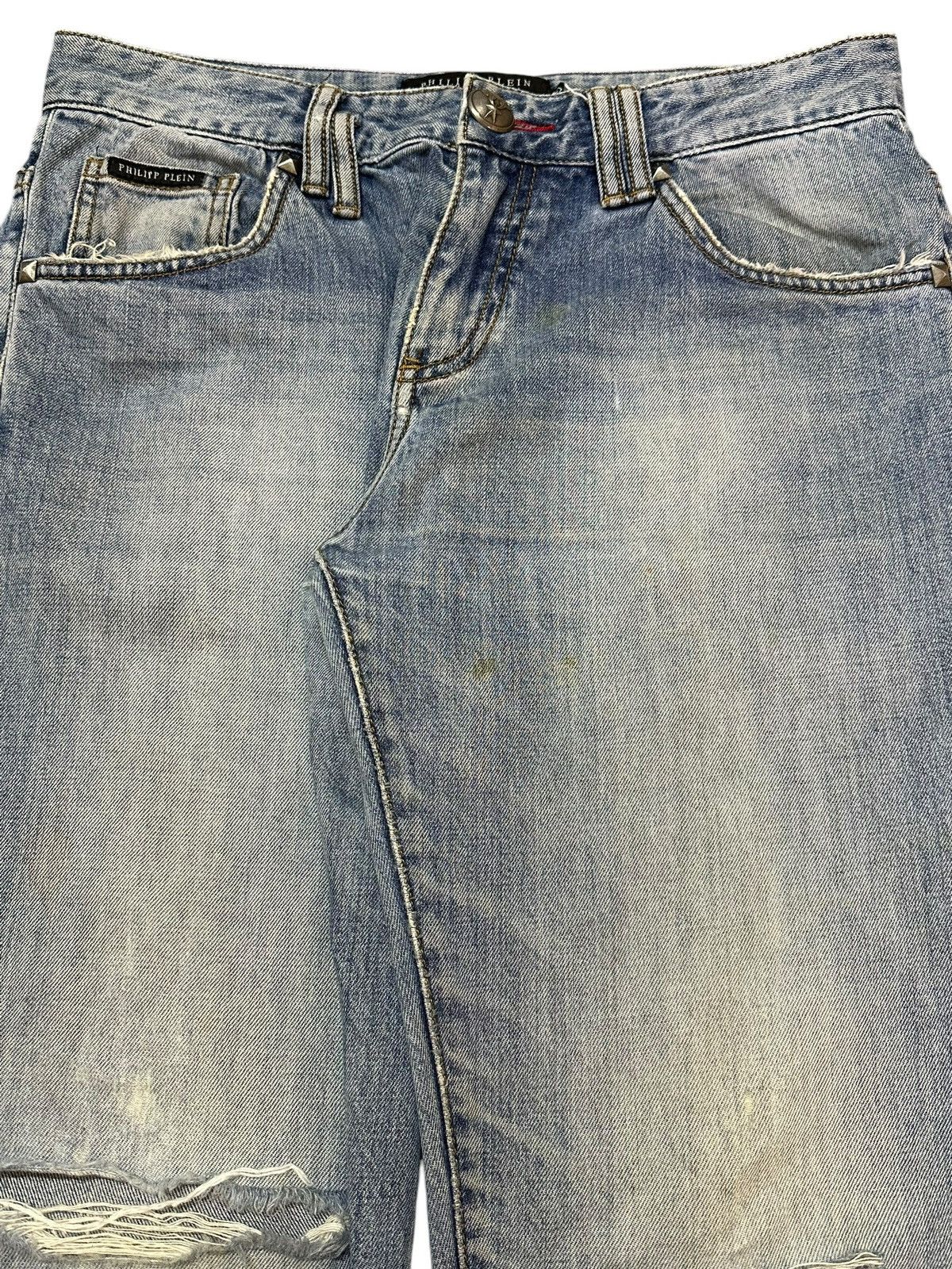 Philipp Plein Philipp Plein Blue Faded Wash Distress Style Jeans Size US 31 - 4 Thumbnail