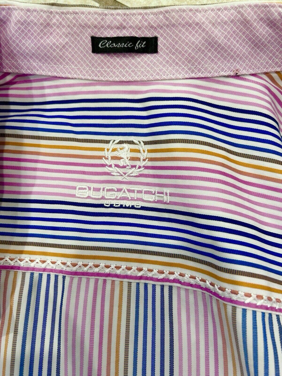 Designer Bugatchi Uomo Men’s Button Up Shirt Striped Classic Fit XL Size 44R - 10 Thumbnail