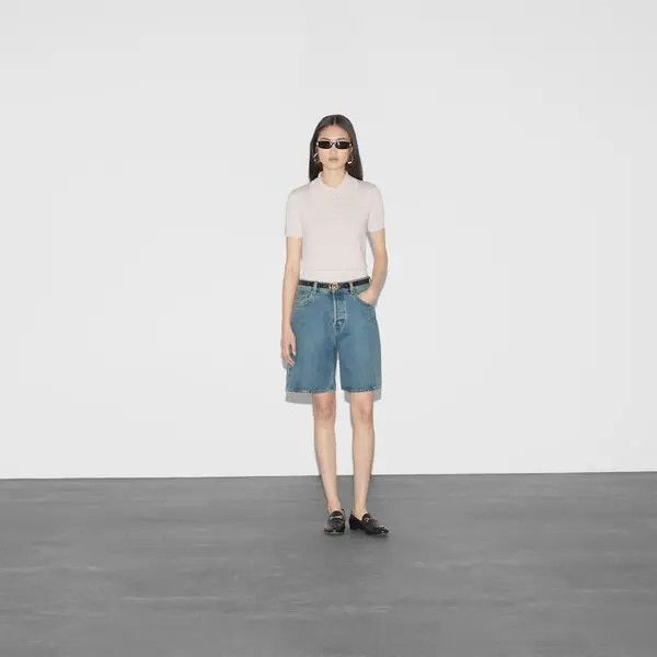 Gucci o1la5ras0526 Wool Silk Polo Top in Ivory Size S / US 4 / IT 40 - 2 Thumbnail