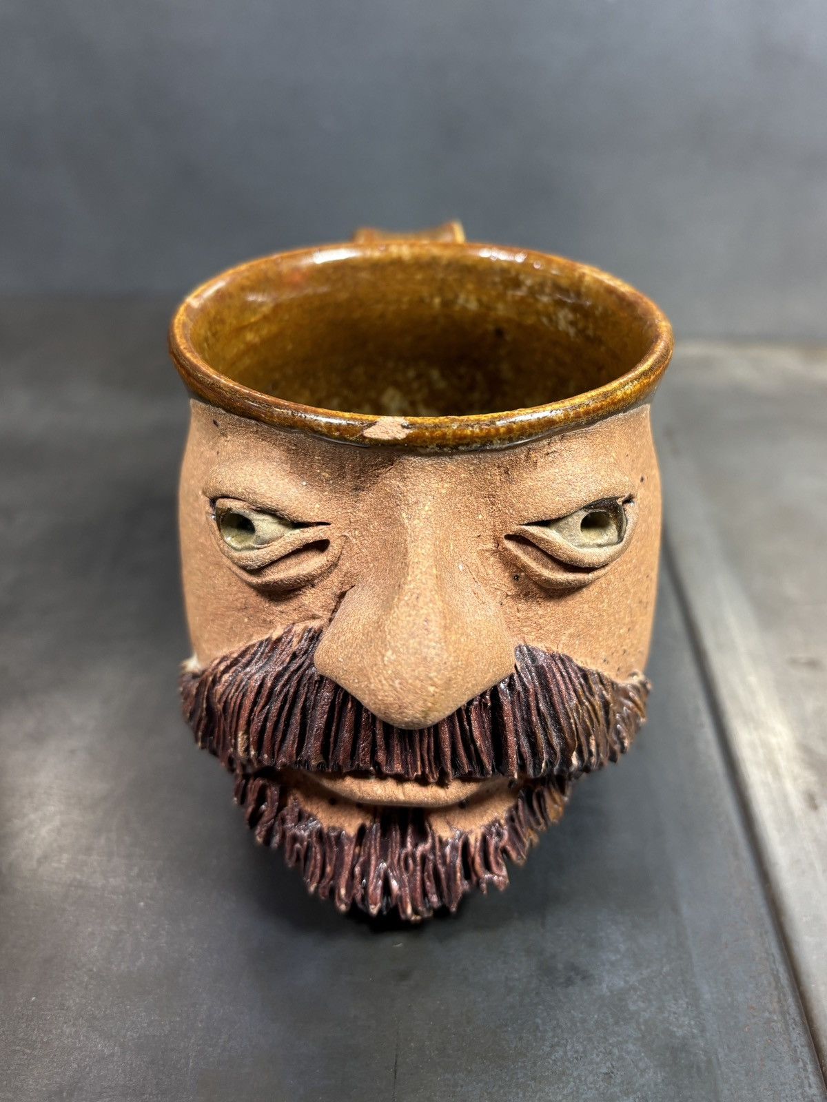Vintage 1970s Stoneware Mugs Cobalt Pottery Canada Novelty Faces Cup Size ONE SIZE - 12 Thumbnail