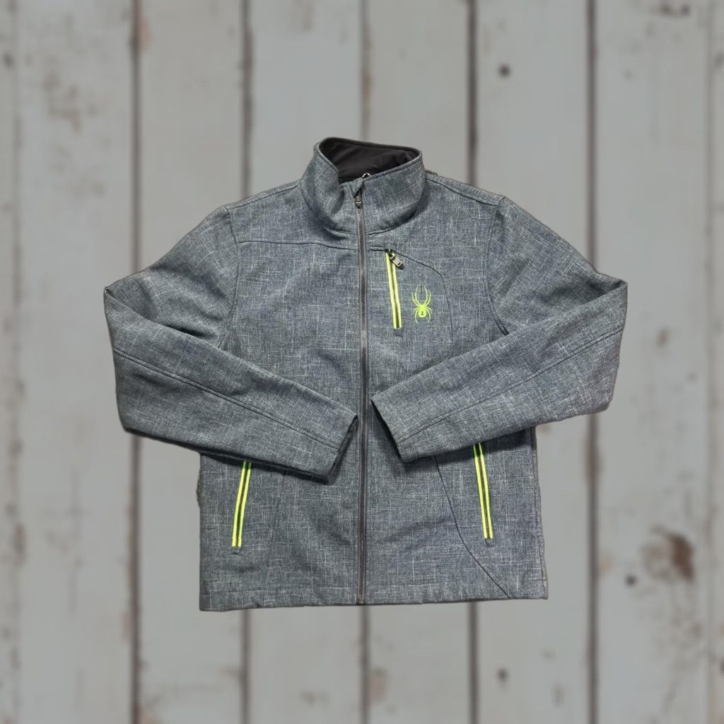 Spyder Spyder Jacket Mens M Grey Softshell Full Zip Lined Ski Hiking Neon Trim Pocketed Size US M / EU 48-50 / 2 - 1 Thumbnail