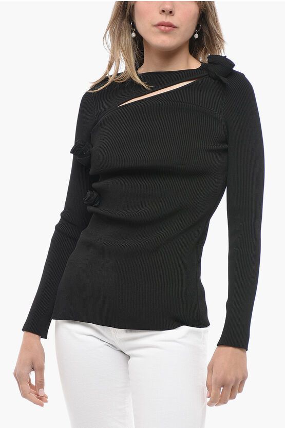 image of Coperni Ribbed Crew-Neck Sweater With Cut-Out Detail in Black, Women's (Size XS)