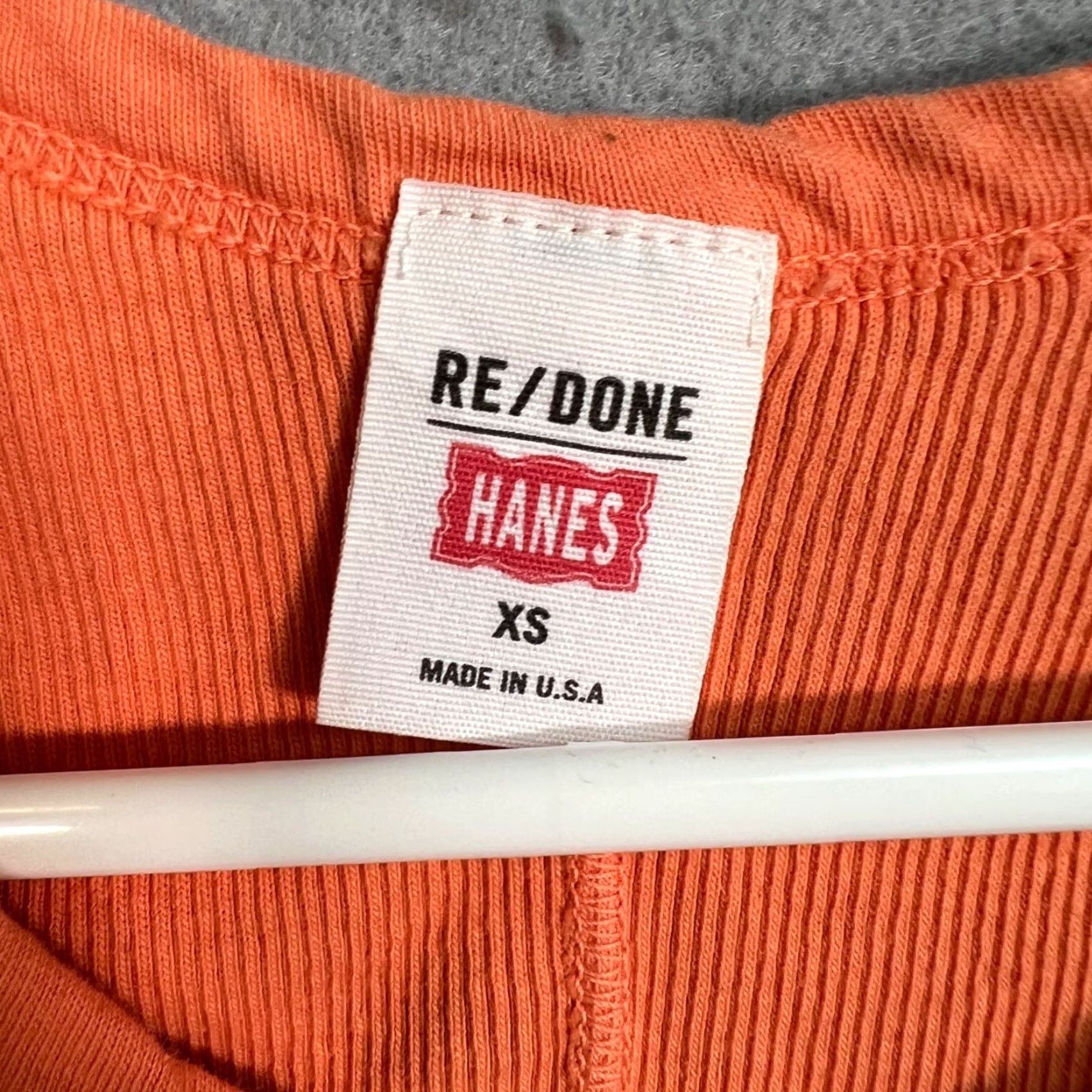 RE/DONE VINTAGE Re/Done Hanes Womens XS Orange Ribbed Tank Top Cotton Size XS / US 0-2 / IT 36-38 - 3 Thumbnail