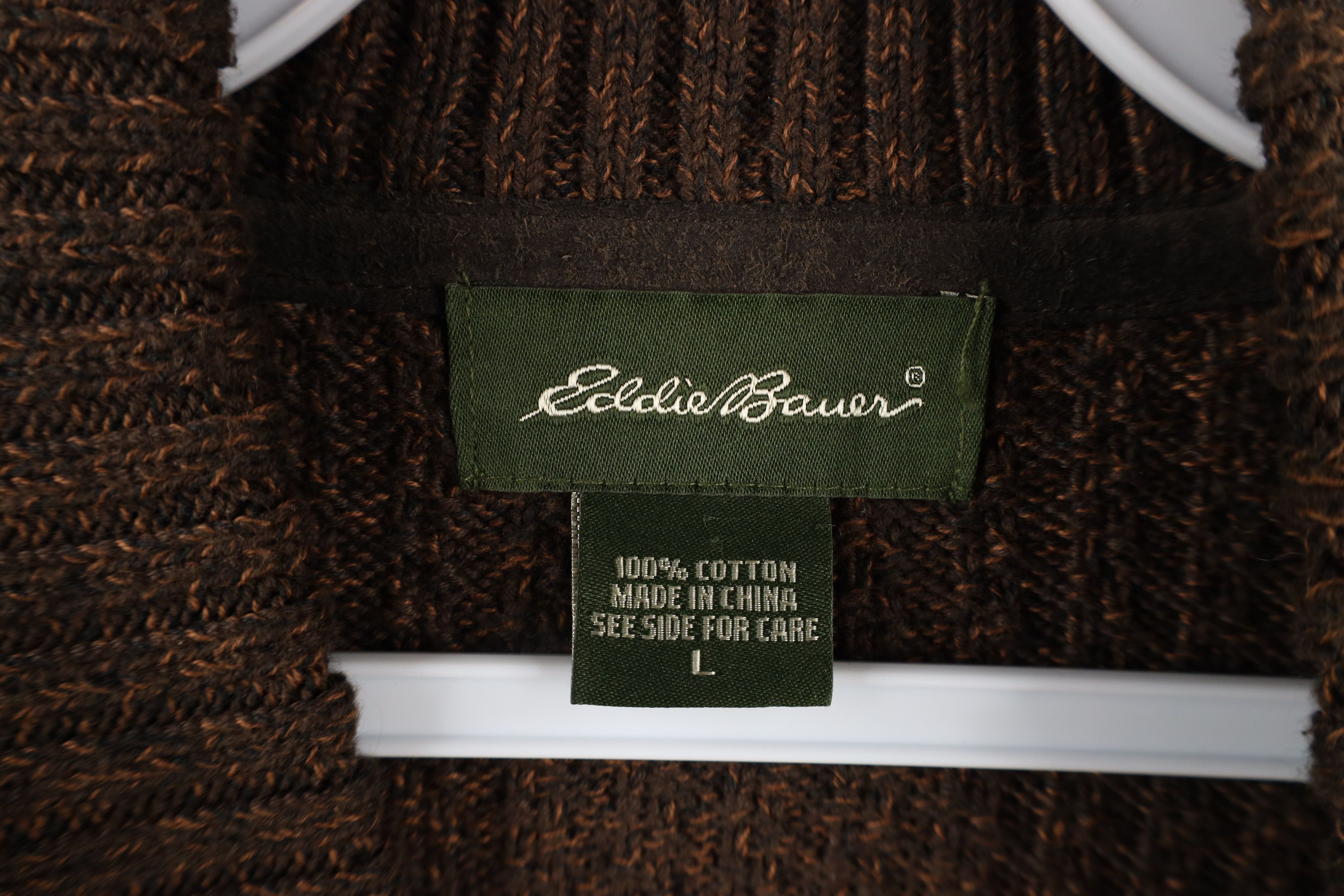 Eddie Bauer × Vintage Vintage 90s Eddie Bauer Ribbed Knit Henley Sweater Brown Size US L / EU 52-54 / 3 - 6 Thumbnail