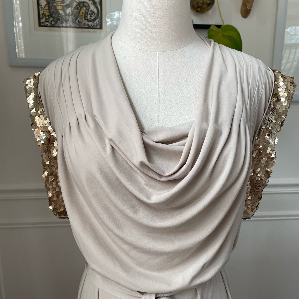 Calvin Klein Calvin Klein Beige Cowl Neck Dress Champaign Sequin 12 Size XL / US 12-14 / IT 48-50 - 2 Thumbnail