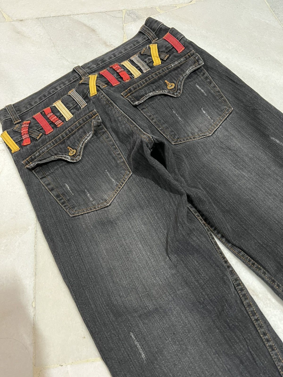 Japanese Brand 💥Double Waist💥90’s Nylaus Twist Leg distress Faded Jean Size US 33 - 15 Thumbnail