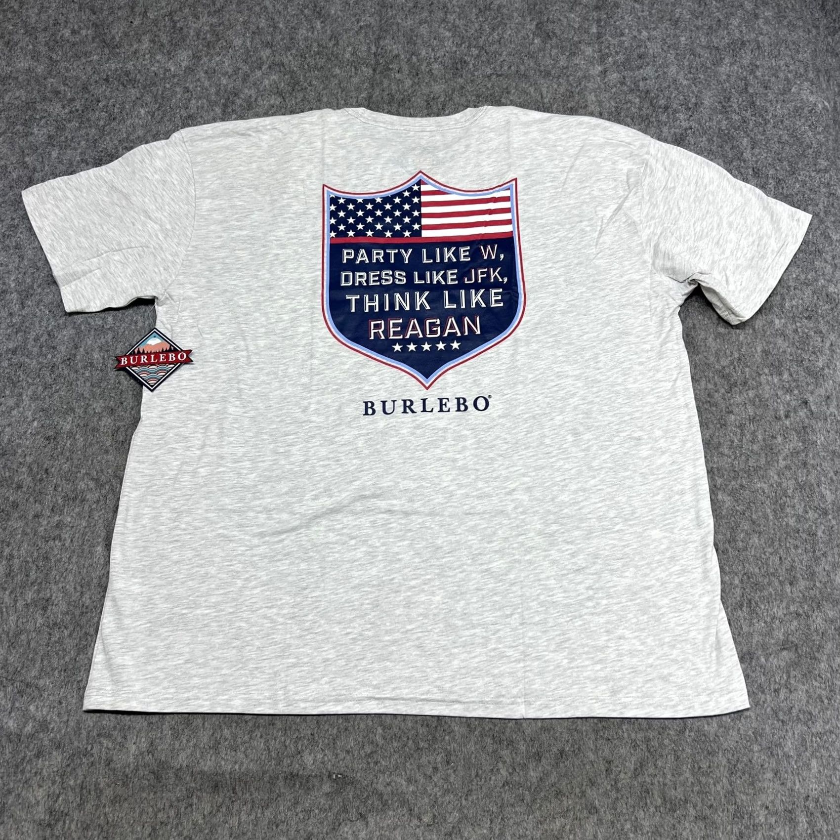 Vintage Burlebo Shirt Mens 2XL Gray Party Like W Reagan JFK Flag Pocket Tee USA Casual Size US XXL / EU 58 / 5 - 2 Thumbnail