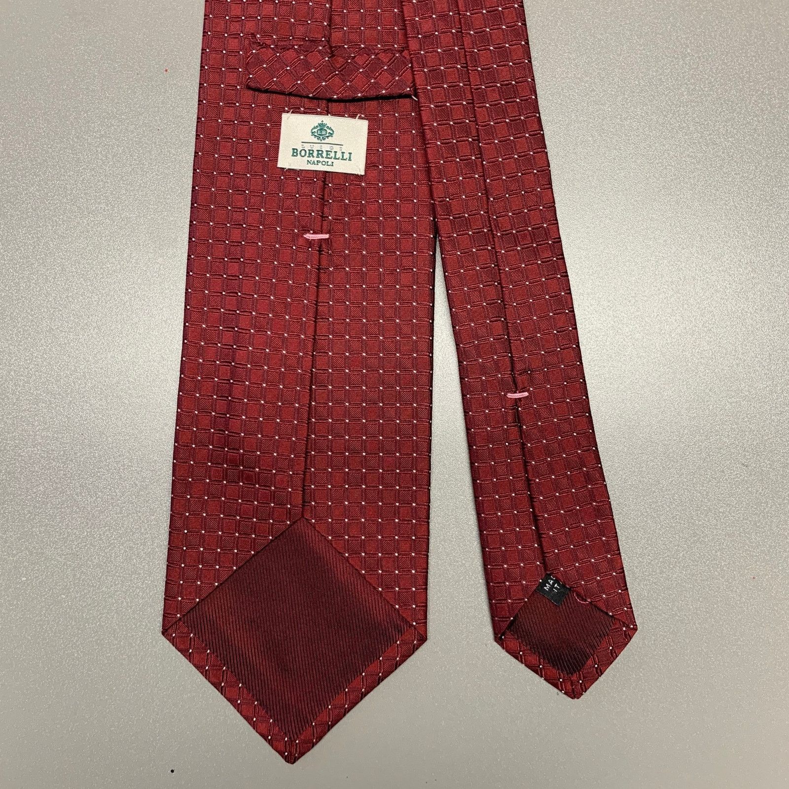 Other BORRELLI Burgundy White Checkered Silk Tie Size ONE SIZE - 2 Thumbnail