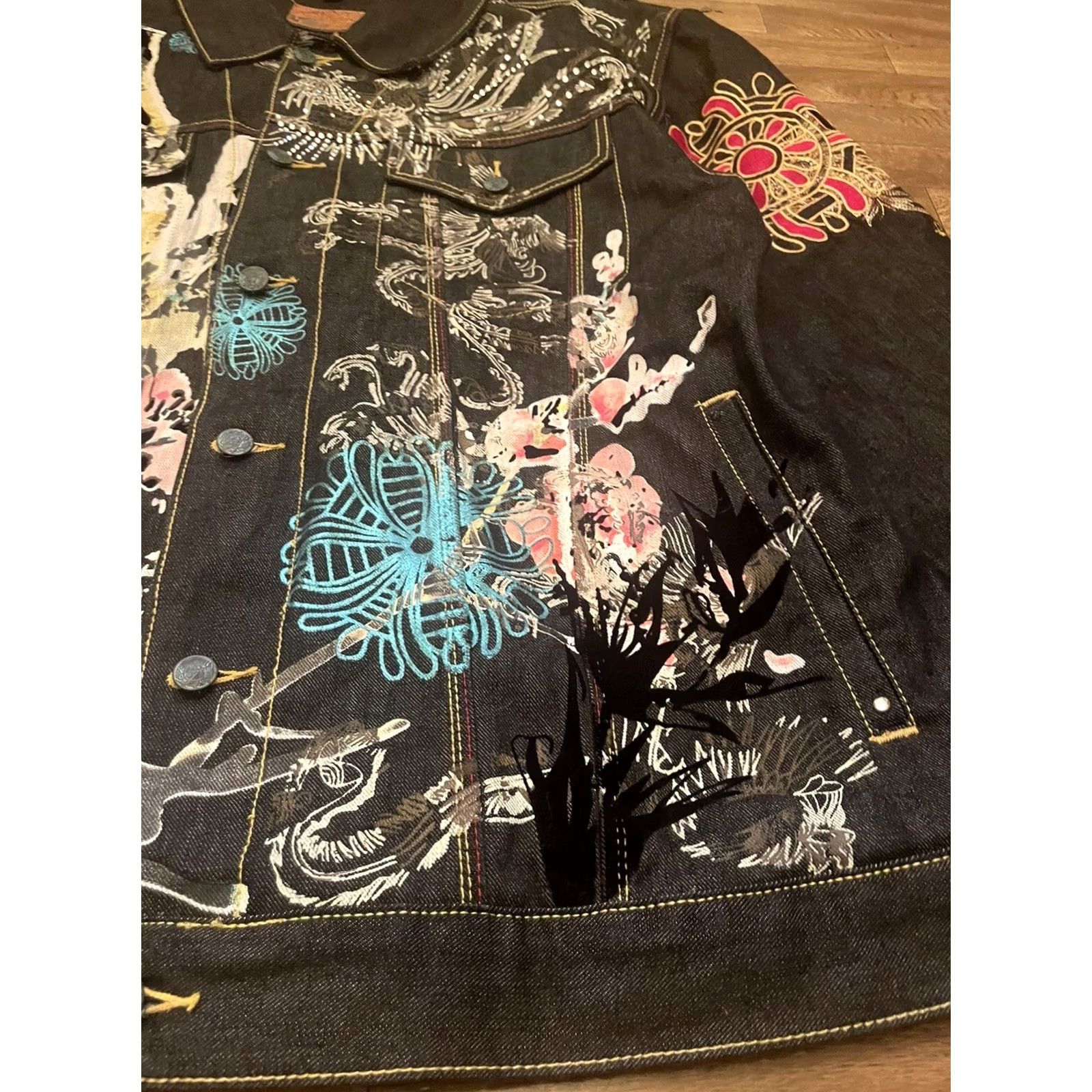 Denime VINTAGE Ruthless Art Denim Jacket Mens 4XL Black Art PrintButton Up Long Sleeve Jacket Size US XXL / EU 58 / 5 - 7 Thumbnail