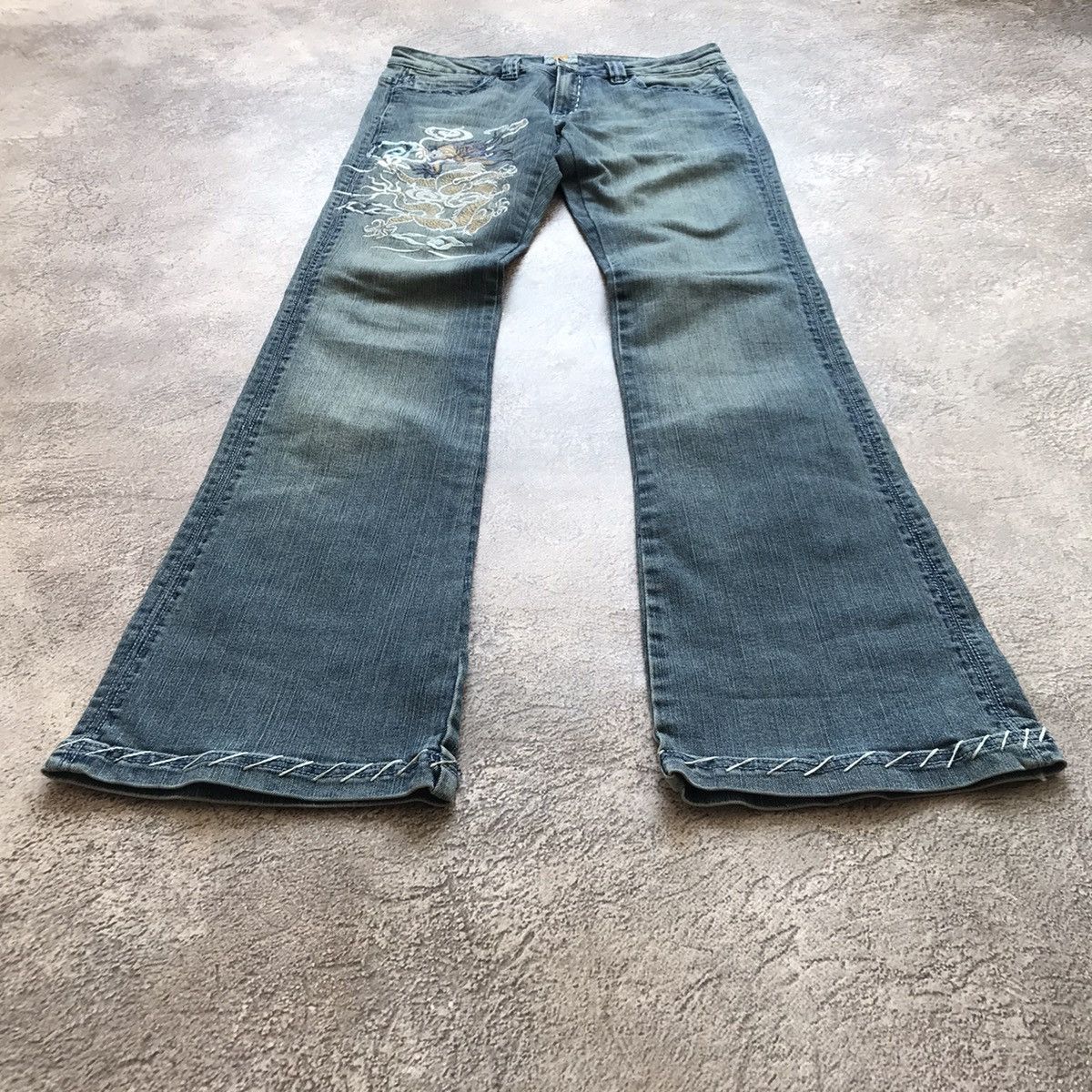 Vintage Vintage 90s Distressed Flared Jeans Low Rise Grunge Y2K 26 Size 26" / US 2 / IT 38 - 1 Thumbnail