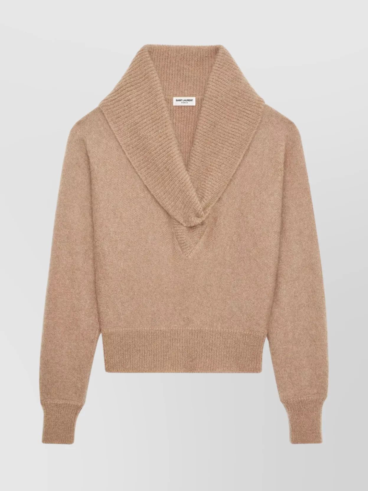 Saint Laurent Paris oc11z1125 751095 Shawl Neck Sweater in Mohair in Brown Size US M / EU 48-50 / 2 - 1 Thumbnail