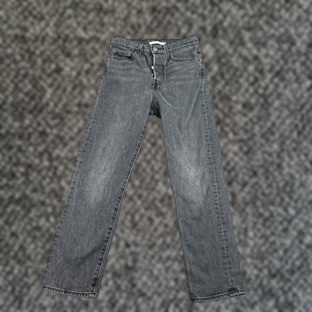 Levi's Levis Wedgie Straight Jeans Womens 25 Black Button Fly High Rise Ankle Denim Size 42" / US 20 - 1 Thumbnail