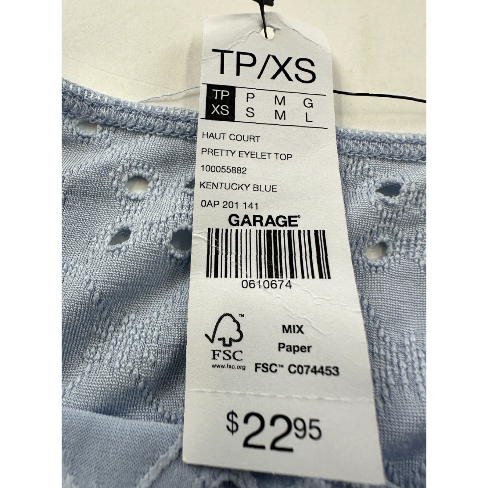 Garage Garage Womens XS Blue Crop Top Embroidered Eyelet Lace Up Short Sleeve, Regular Fit, Cropped Blouse, Spring Summer, Ladies, US Size XS / US 0-2 / IT 36-38 - 2 Thumbnail