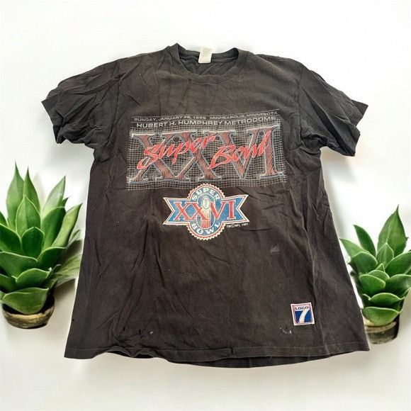 Vintage Vintage 1992 Black Super Bowl Graphic Distressed Tee Size US XL / EU 56 / 4 - 1 Thumbnail