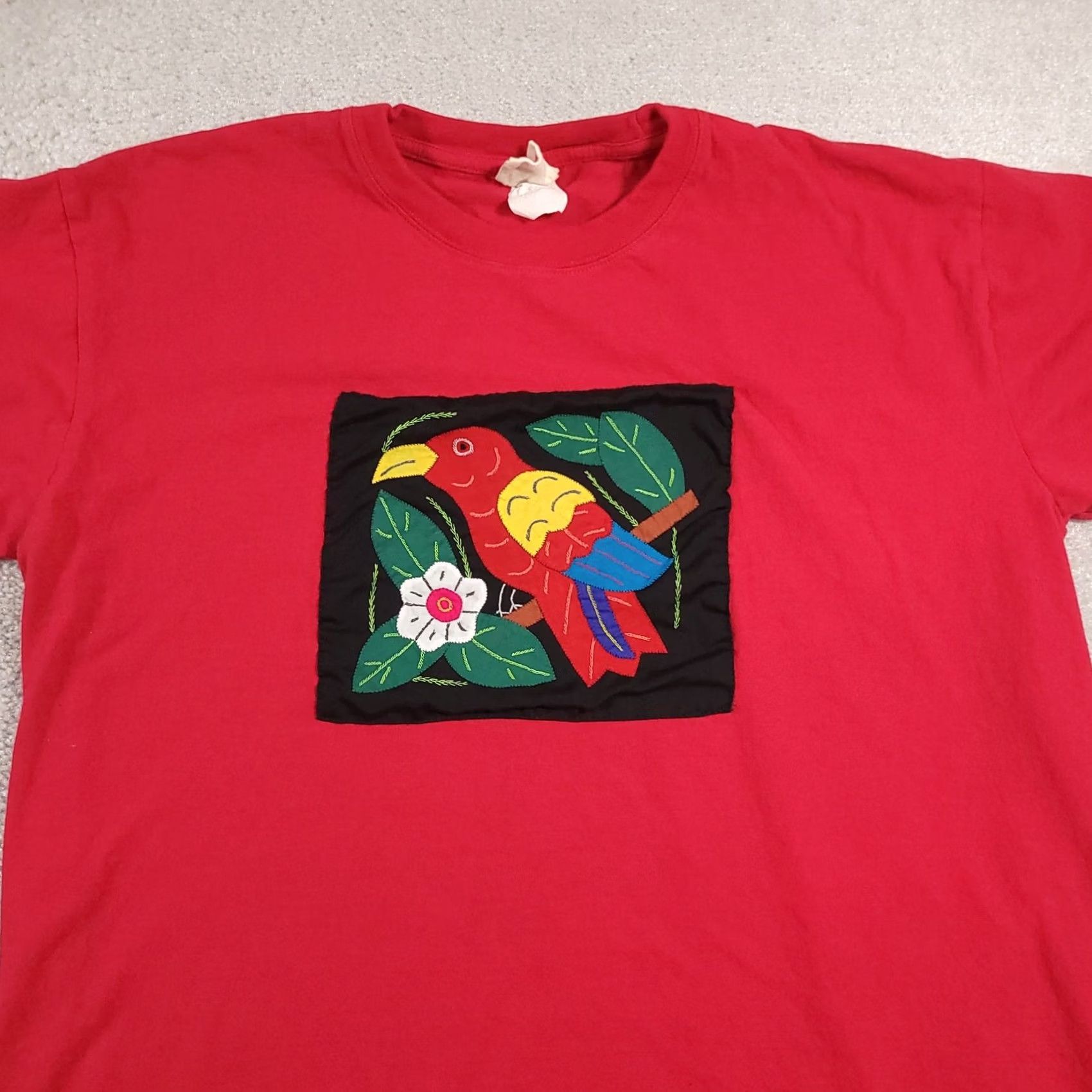 Vintage VINTAGE My Name Is Panama Shirt Mens Large Red Parrot Bird Mola Applique Embroidered Tee Size US L / EU 52-54 / 3 - 3 Thumbnail