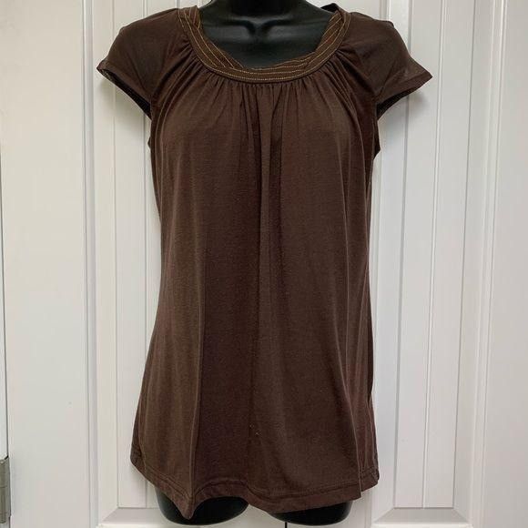 Other Brown and Gold Crew Neck Mesh Sleeve Flowy Top Size S / US 4 / IT 40 - 1 Thumbnail