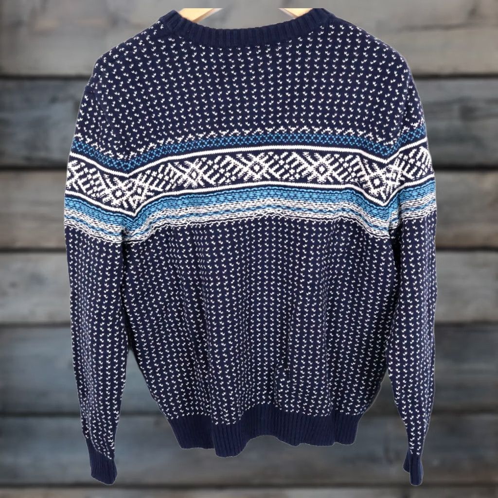 Merona Merona Birdseye Pattern Sweater Men's XL Dark Blue Crewneck Knit Geometric Preppy Retro Ski Casual Pullover Knit Heavyweight Regular Cardigan? Size US XL / EU 56 / 4 - 1 Thumbnail