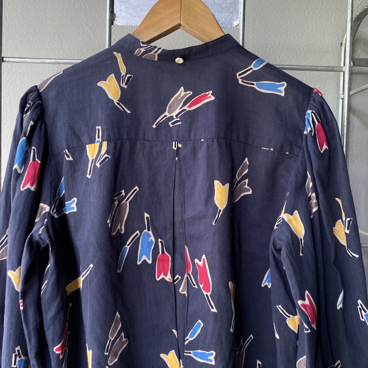 Christian Dior Navy Abstract Tulip Print Blouse