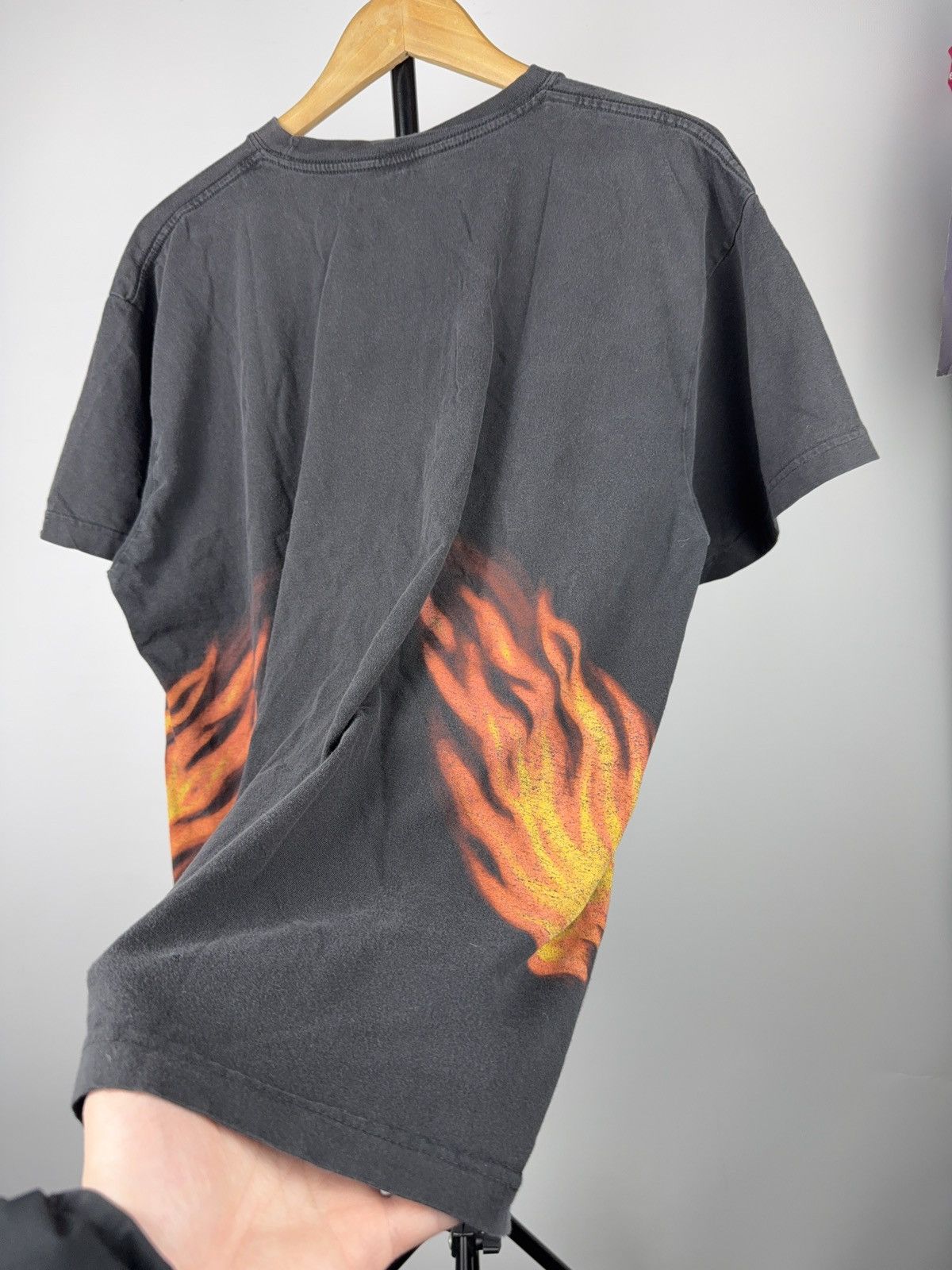 Japanese Brand 💀🔥Crazy Vintage 90s Gothic Biker Skull Flame Side Print Tee Size US XL / EU 56 / 4 - 11 Thumbnail