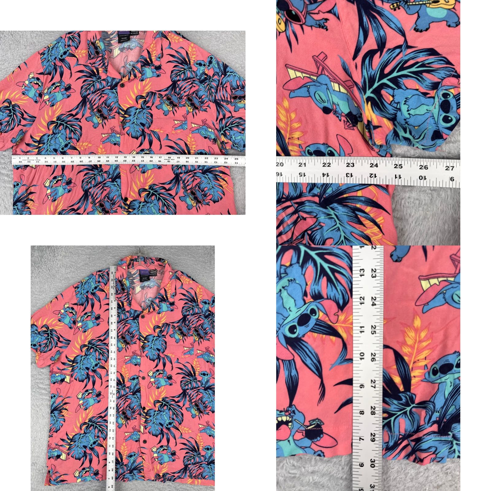 Disney Disney Shirt Men 3XL Floral Leaf Pink Blue Hawaiian Resort Vacation Aloha Lilo & Stitch Cotton Button-Up Short Sleeve Shirt Mens Size US XXL / EU 58 / 5 - 8 Thumbnail