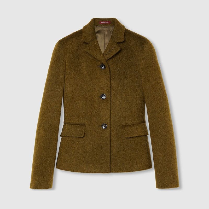 oc11z1125 Light Wool Mohair Jacket in Olive Green