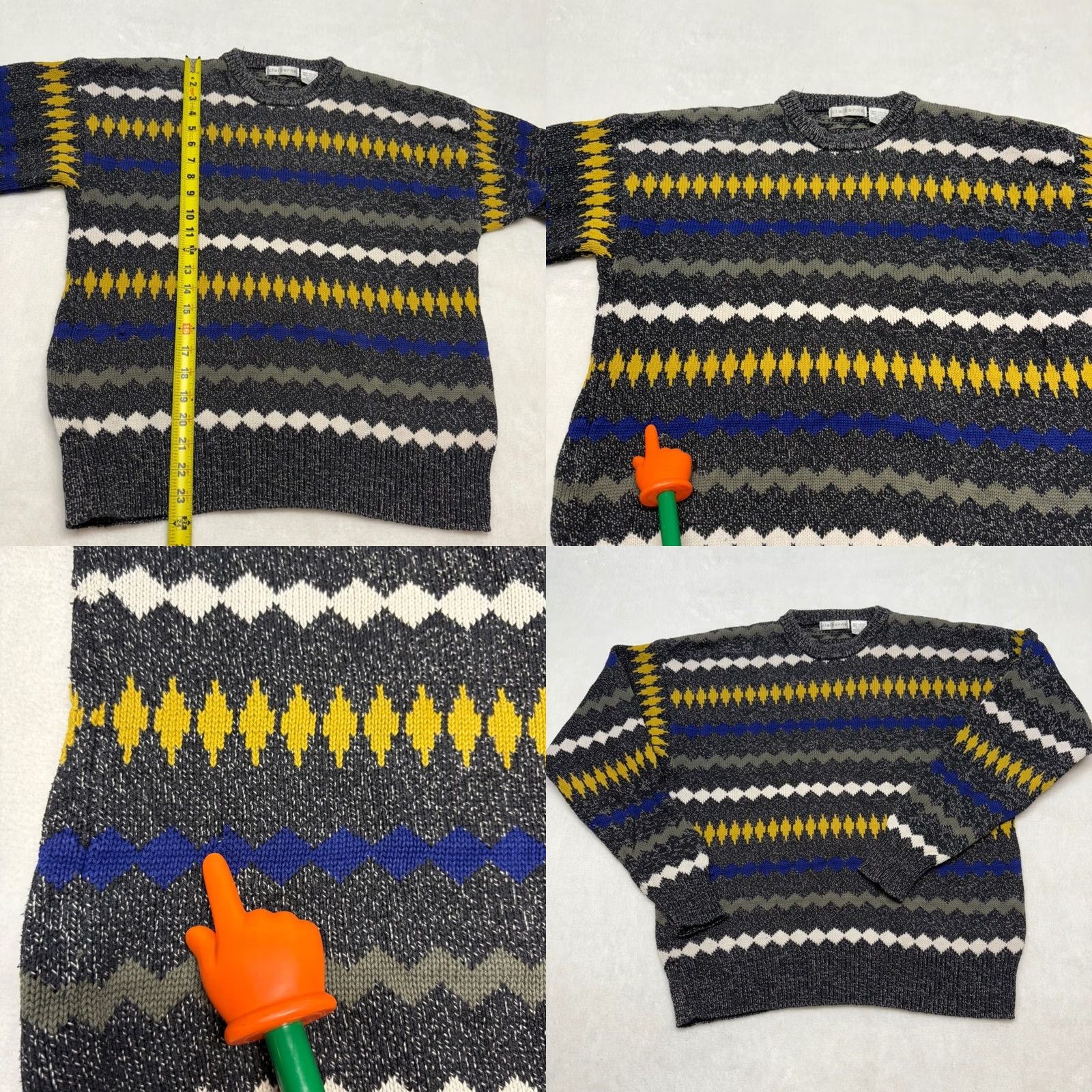 Liz Claiborne Vintage Claiborne Zig Zag Geometric Gray Cotton Sweater - Mens Medium Size Size US M / EU 48-50 / 2 - 9 Thumbnail