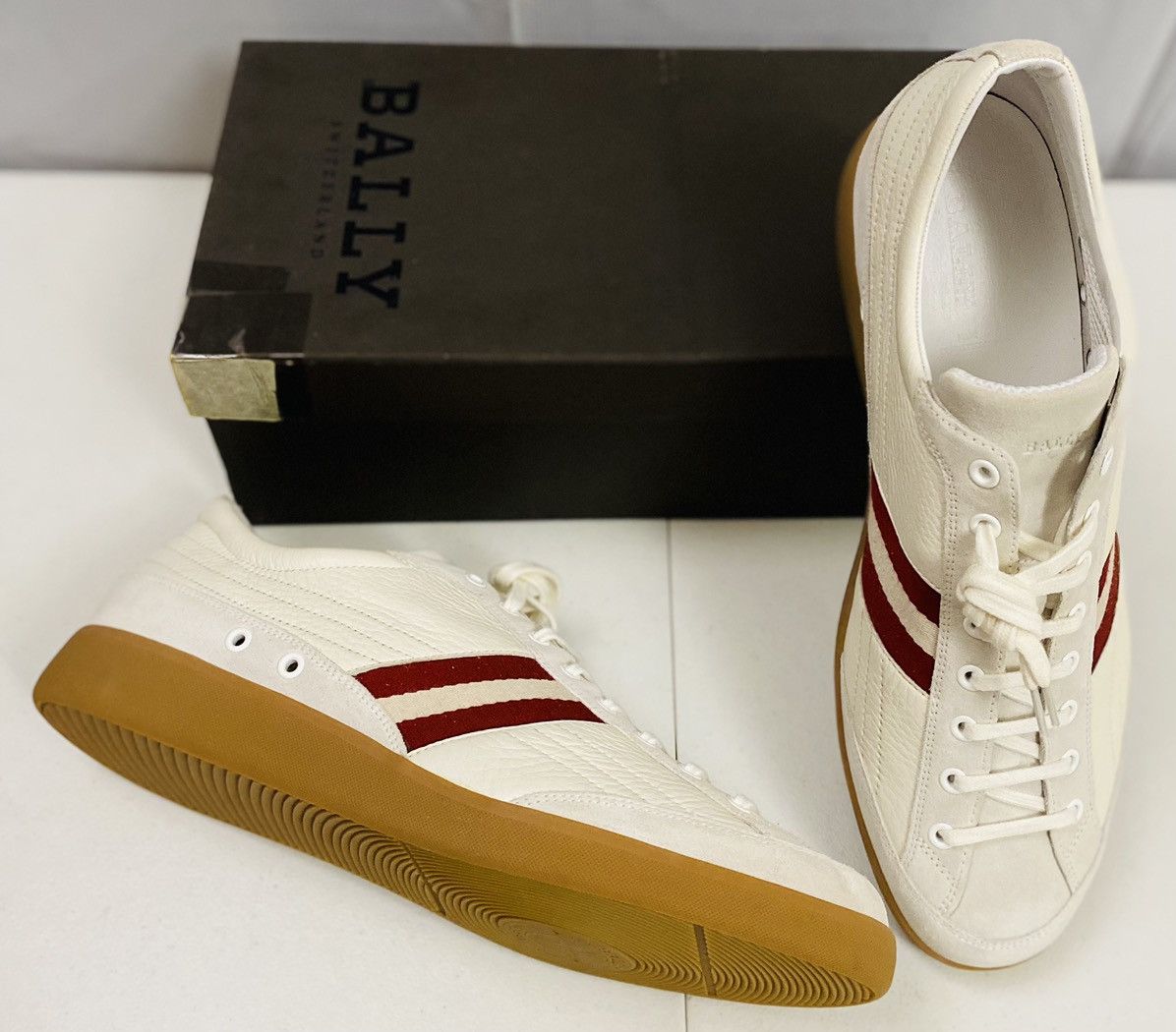 Bally Bally White/Cement Leather/Suede Stripe Nate Sneaker 12 NIB Size US 12 / EU 45 - 9 Thumbnail