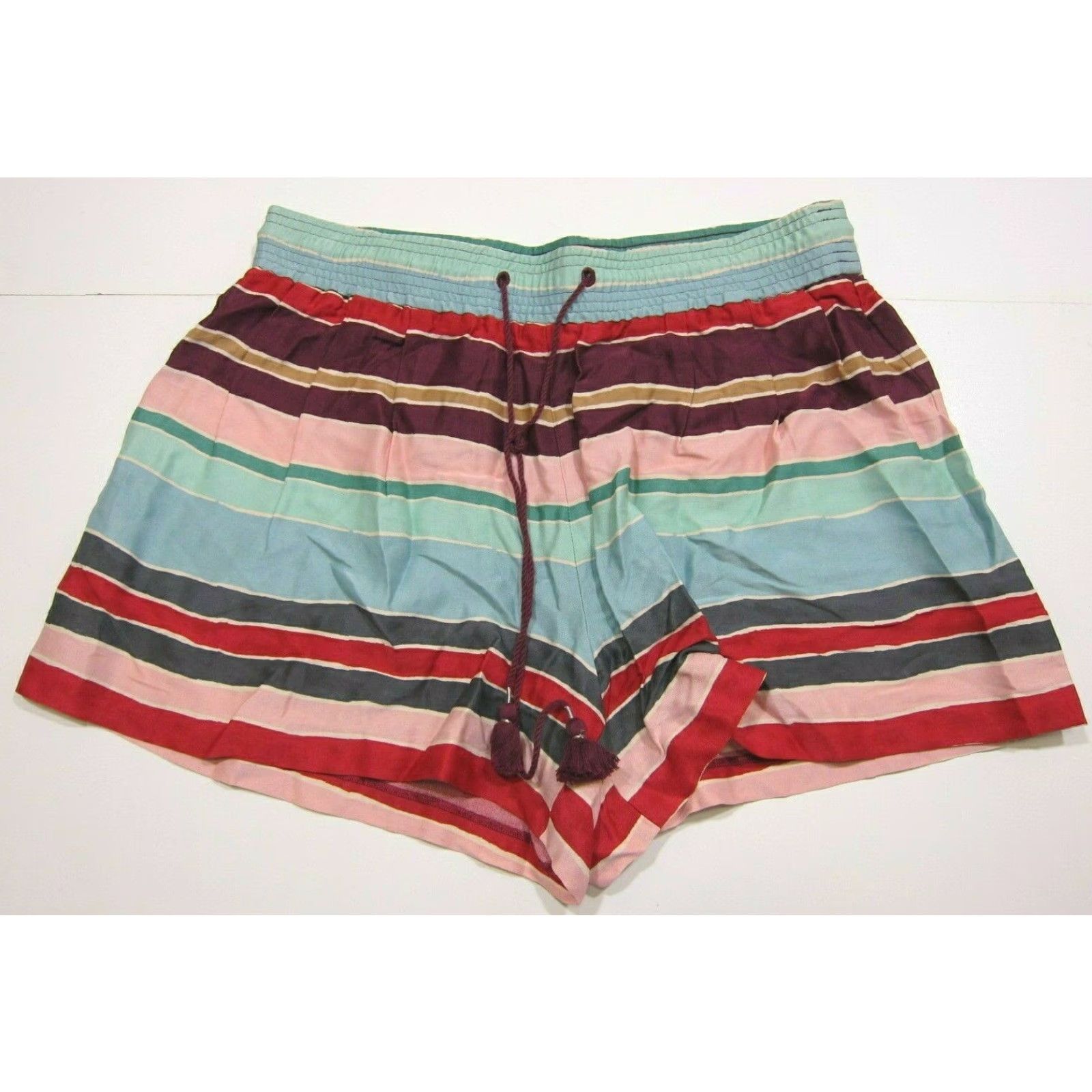 Ann Taylor Ann Taylor Loft 100% Rayon Silky Green Red Stripe High Rise Waist Short Women Small Size 30" / US 8 / IT 44 - 2 Thumbnail