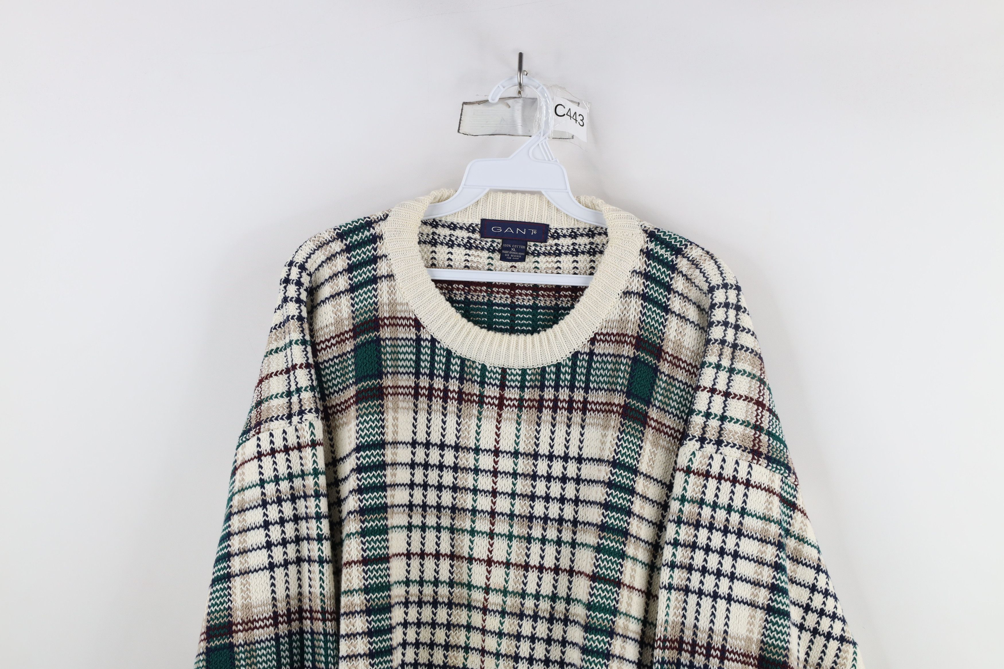Vintage Vintage 90s Streetwear Cotton Knit Crewneck Sweater Plaid Size US XL / EU 56 / 4 - 2 Thumbnail