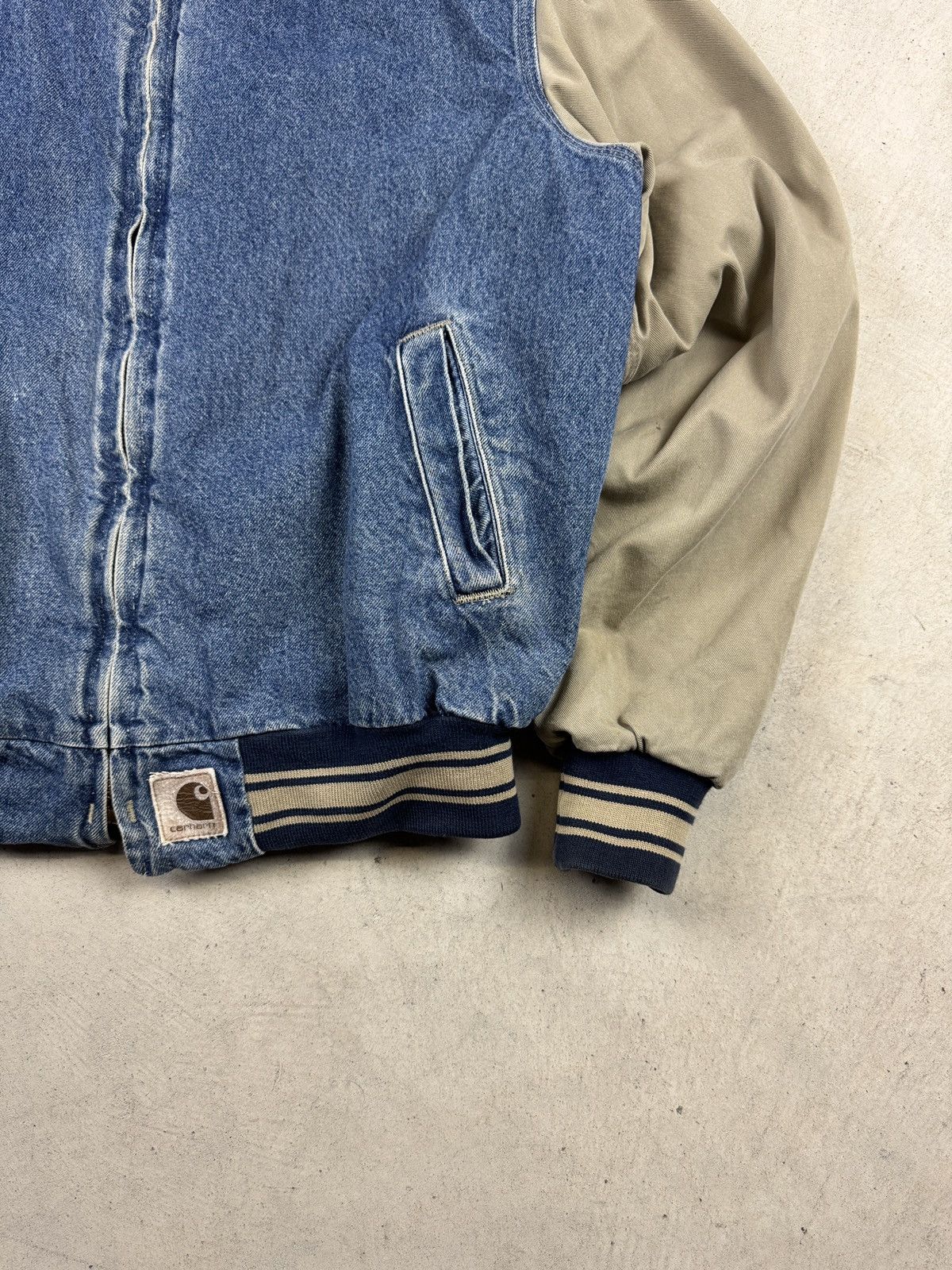Carhartt × Vintage RARE 1990’s Carhartt Denim Varsity Jacket Size US L / EU 52-54 / 3 - 3 Thumbnail