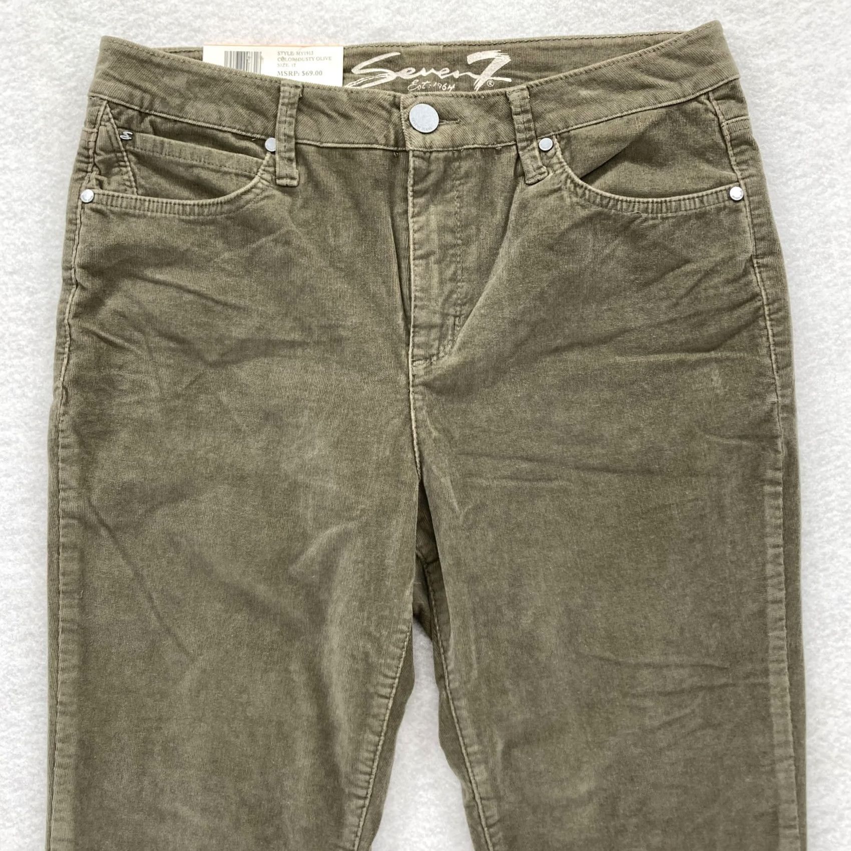 Vintage Seven7 Corduroy Skinny Pants Womens 12 Dusty Olive Ultra High Rise Stretch NWT Pants Size 34" / US 12 / IT 48 - 2 Thumbnail
