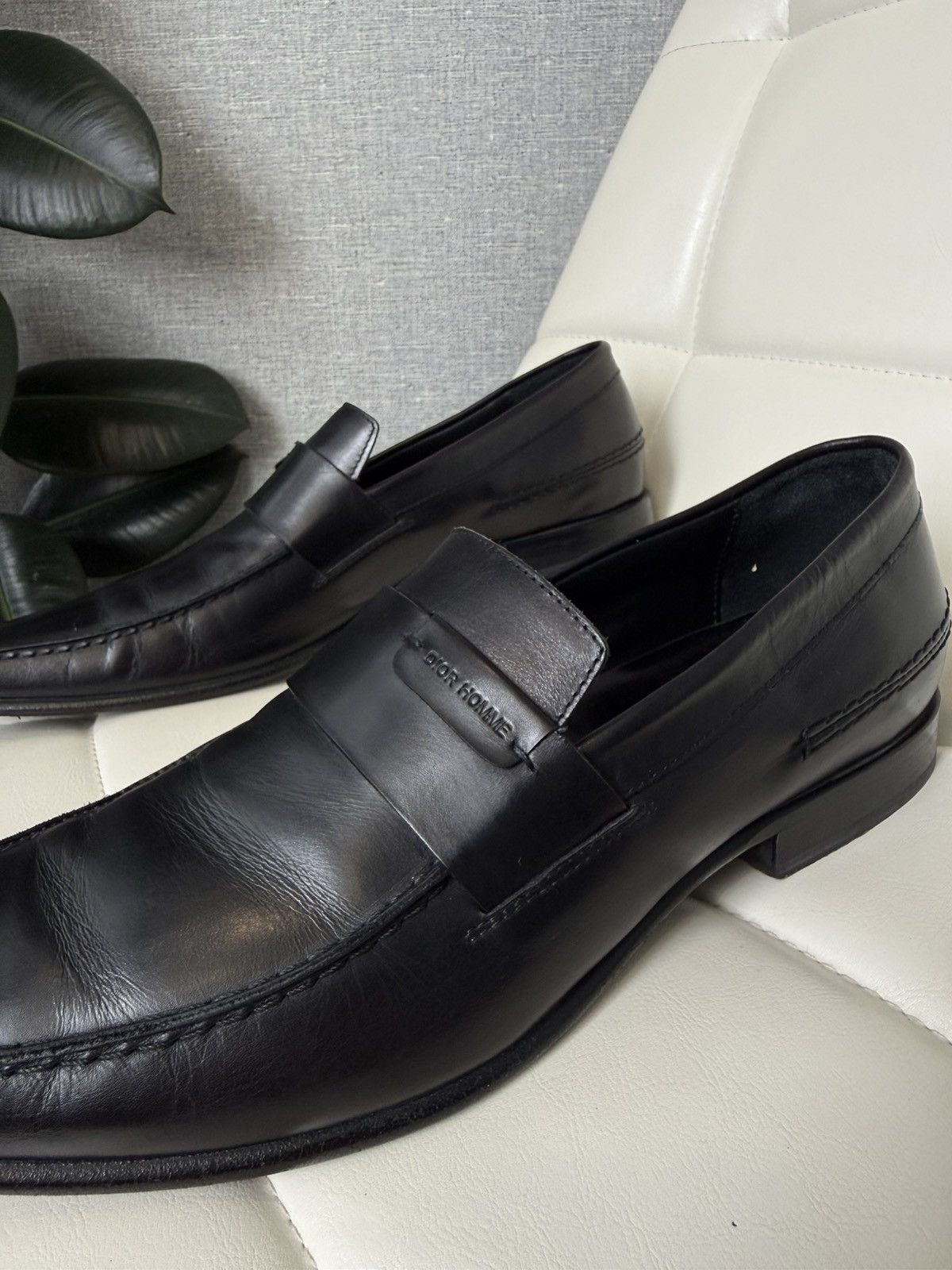 Rare Dior Homme Black Leather Penny Loafers CD Shoes Size 43