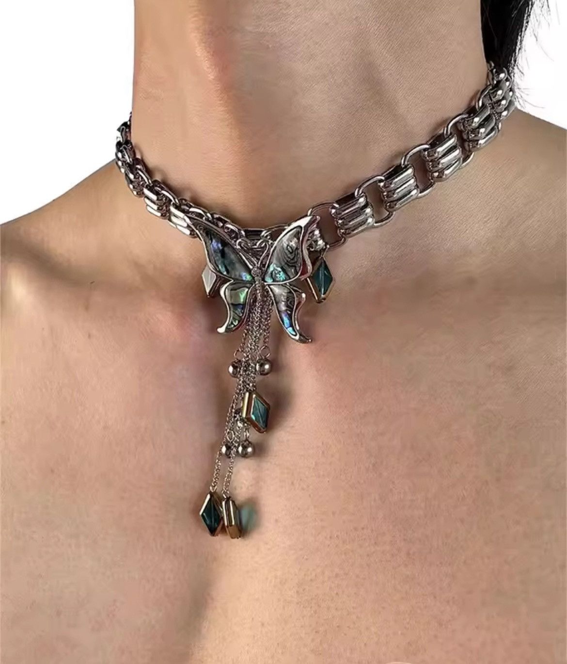 Vintage Butterfly Necklace Cyberpunk Style Size ONE SIZE - 3 Thumbnail