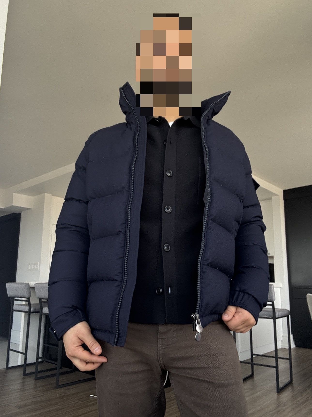 Moncler Montgenevre Hooded Wool Flannel Short Down Jacket Navy Size US XL / EU 56 / 4 - 16 Thumbnail