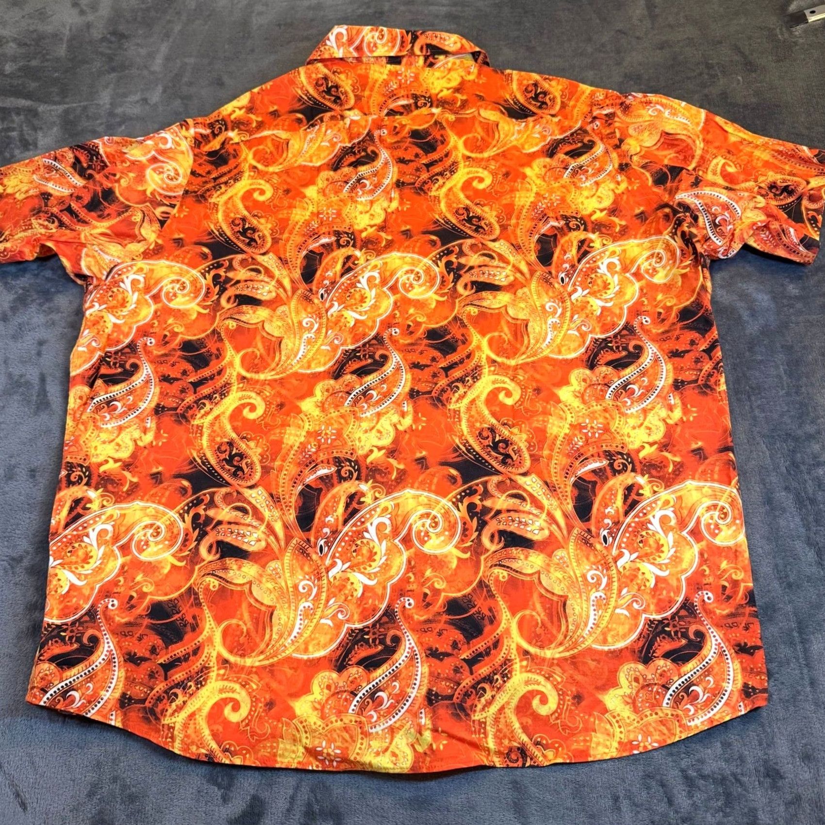 Cremieux Cremieux Premium Denim Button-Up Shirt Mens 2XB Orange Paisley Stretch NWT Big & Tall Casual Short Sleeve Button-Up Shirt Mens Orange Paisley 2XB NWT Size US XXL / EU 58 / 5 - 4 Thumbnail