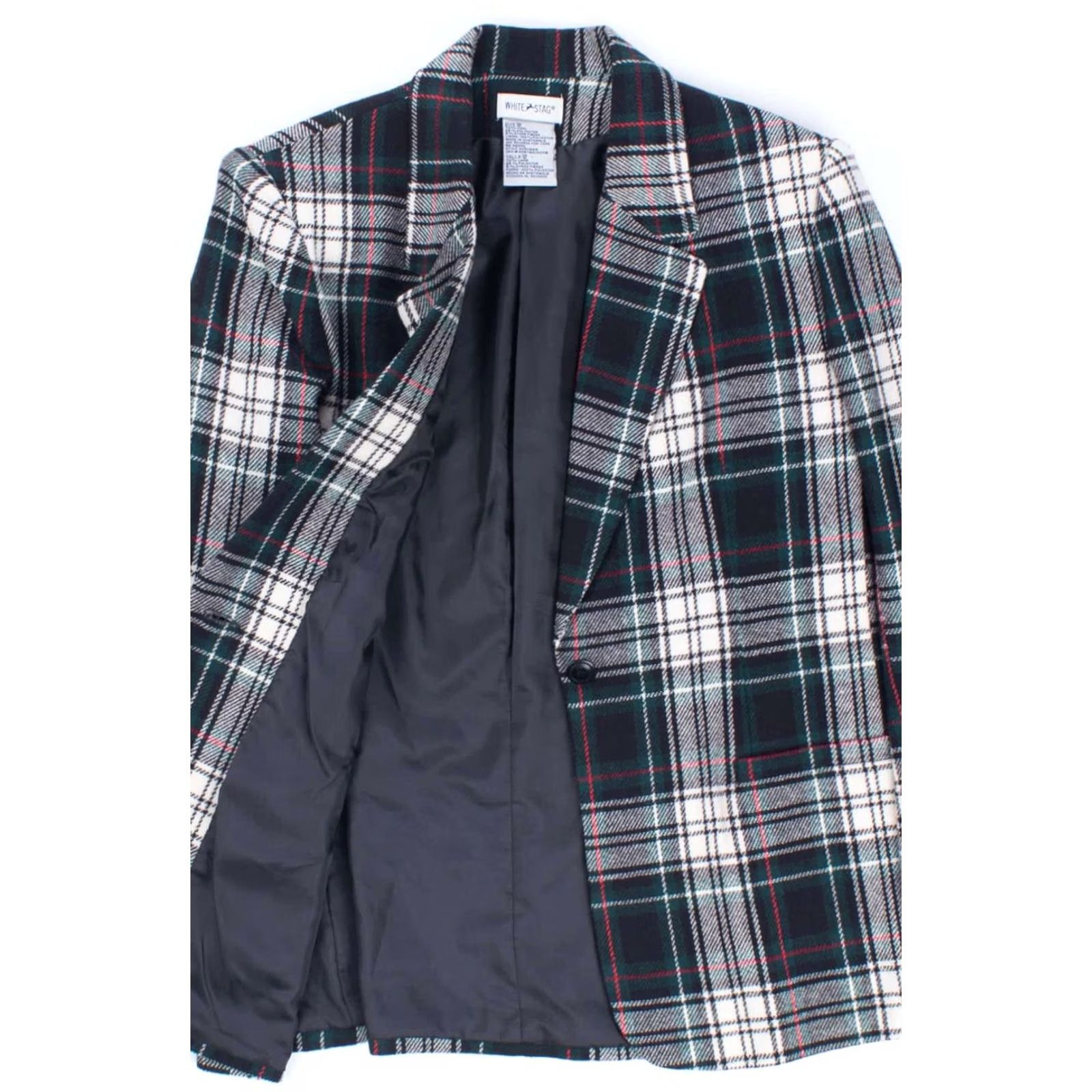 Vintage VINTAGE White Stag Green Plaid Blazer Jacket Large Wool/Polyester Checkered Wool Blazer Mens Size 42R - 2 Thumbnail