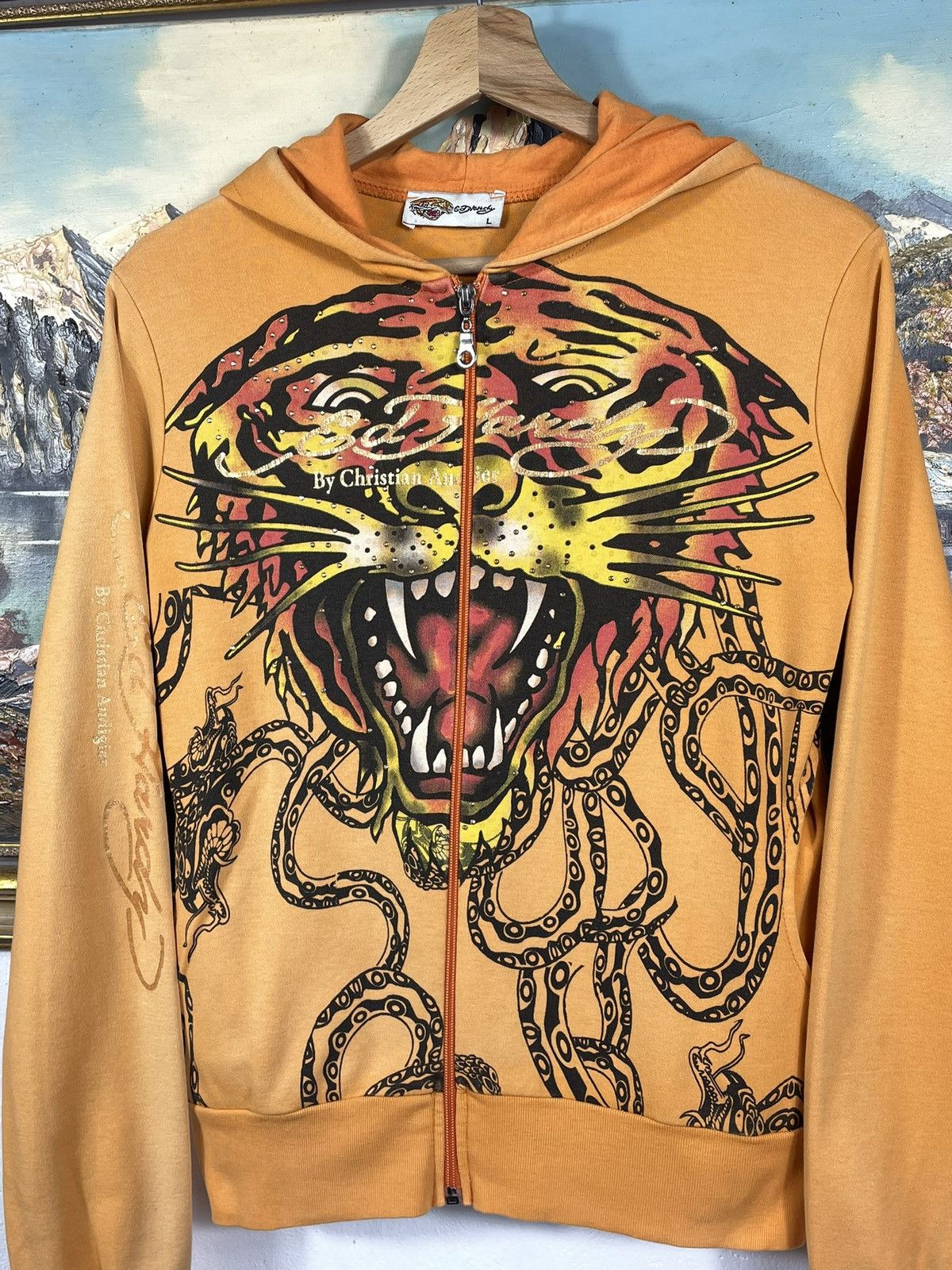 Christian Audigier × Ed Hardy × Vintage Ed Hardy Retro 00s Hoodie With Crystals Affliction Grunge Size US XS / EU 42 / 0 - 4 Thumbnail