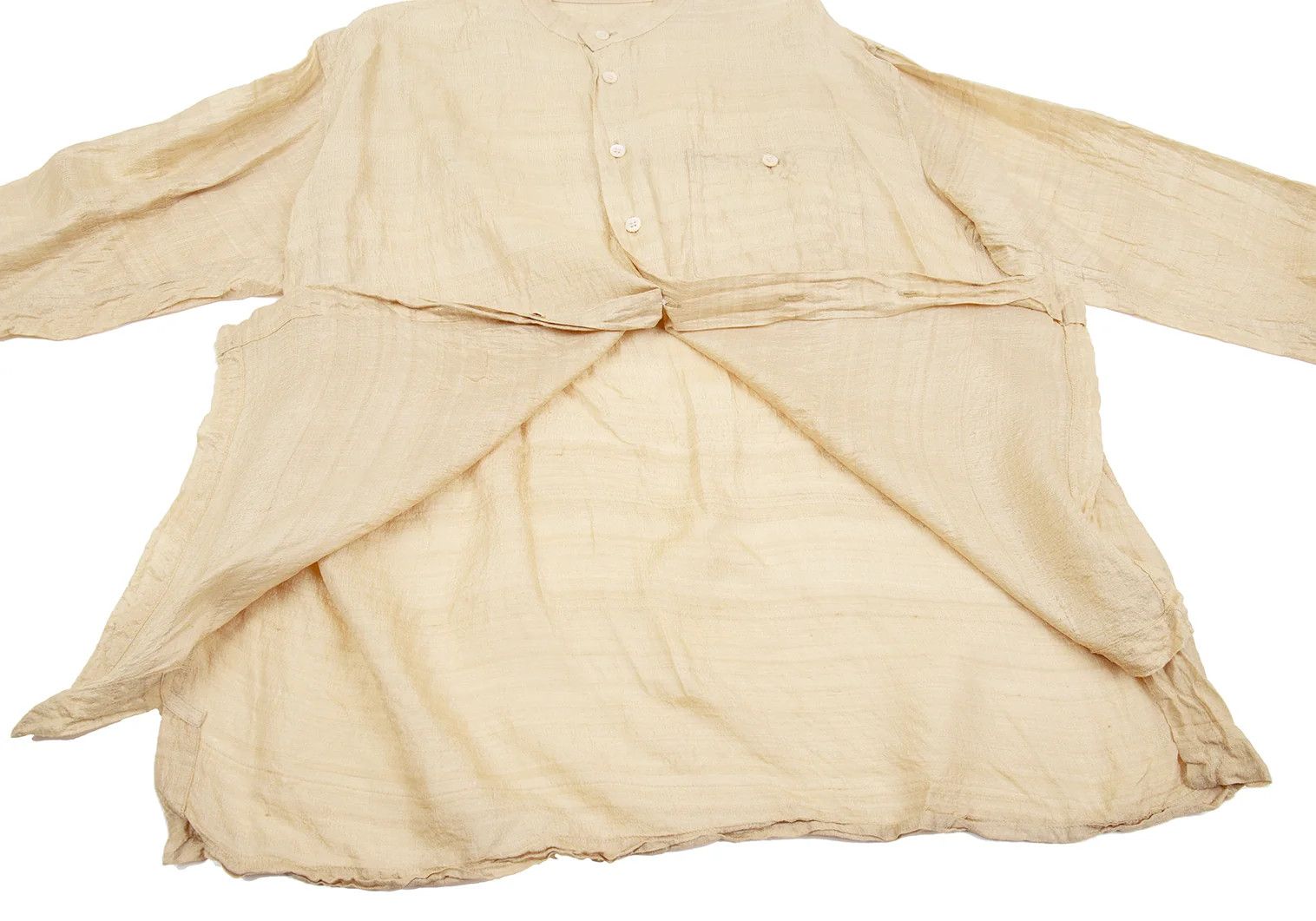 Issey Miyake Silk Mao Collar Shirt in Beige, Size L Size US L / EU 52-54 / 3 - 8 Thumbnail