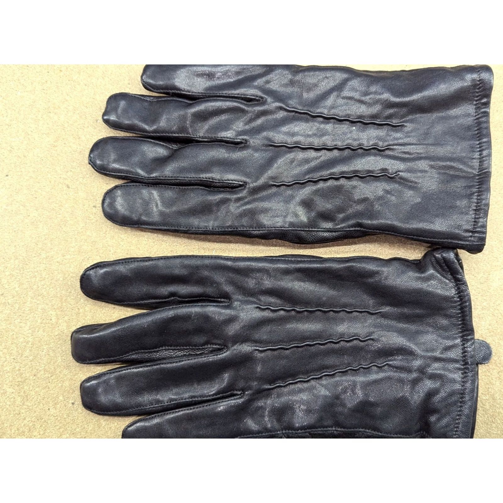 Vintage Genuine Leather Mens Gloves Size 10.5 Black Winter Acryl Lining Glove Warm Casual Men Leather Handwear Size ONE SIZE - 3 Thumbnail
