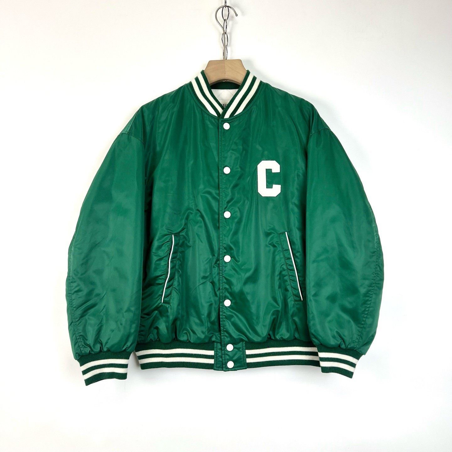 Celine Celine Green Letter Embroidery Quilted Baseball Jacket Size S / US 4 / IT 40 - 1 Thumbnail