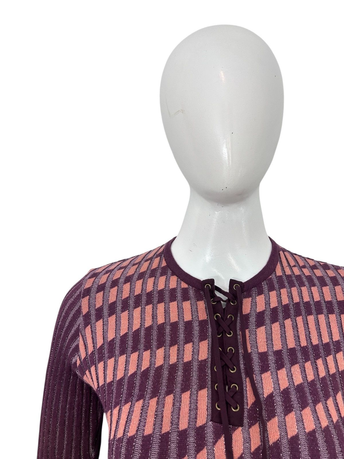 If Six Was Nine Vintage Y2k Distorted Grid Lace Up Knit Top Size M / US 6-8 / IT 42-44 - 4 Thumbnail