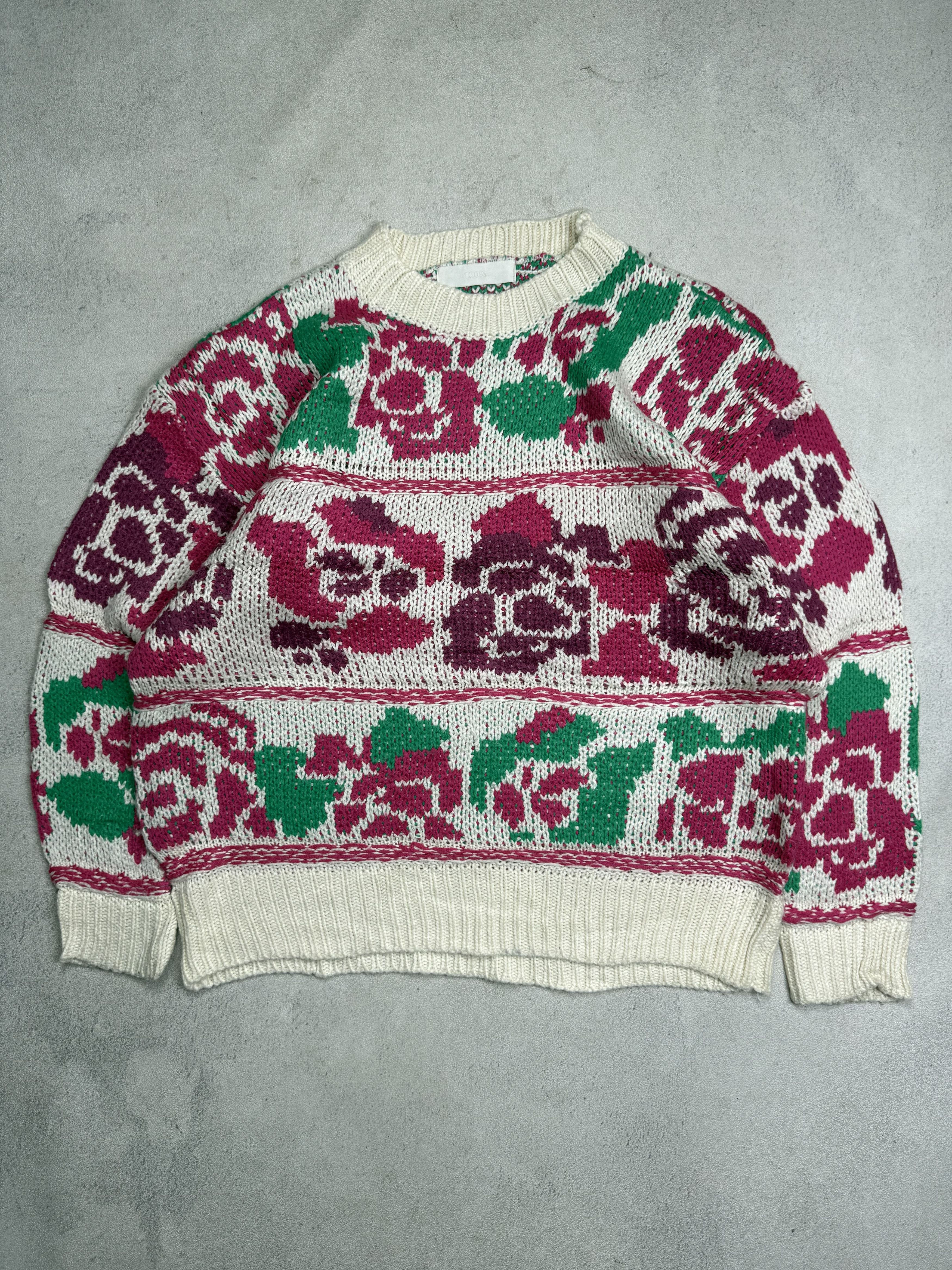 Japanese Brand Chunky Rose Knit Sweater / 90s Style Oversized Fit Size US L / EU 52-54 / 3 - 1 Thumbnail