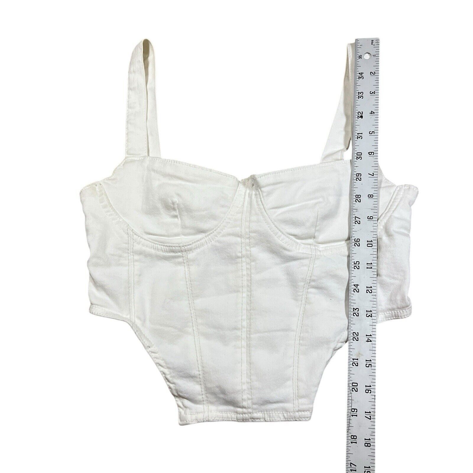 Zara Zara White Denim Corset Top Cropped Size Large Gothic Bridal Size L / US 10 / IT 46 - 2 Thumbnail