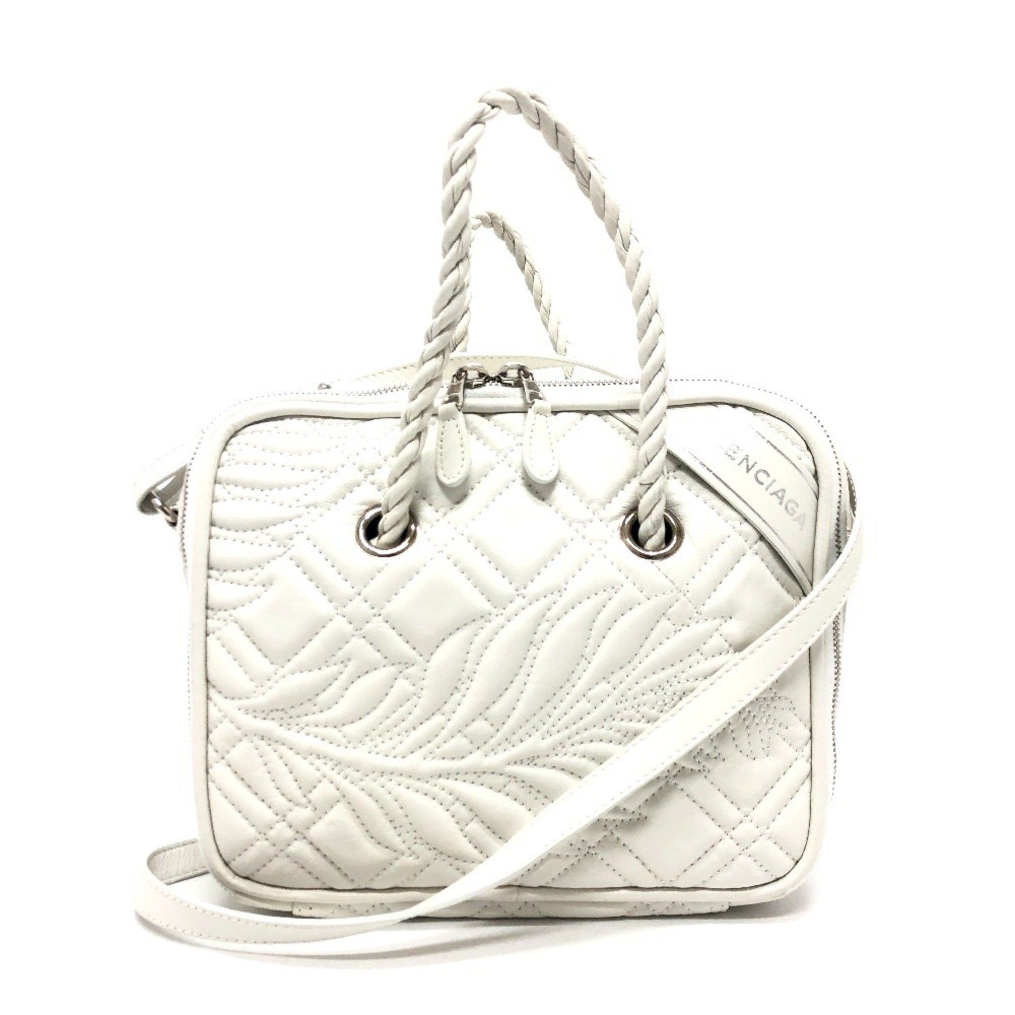 Balenciaga 466541 Quilted Blanket Square S 2Way Bag Shoulder Handbag Leather Women's White