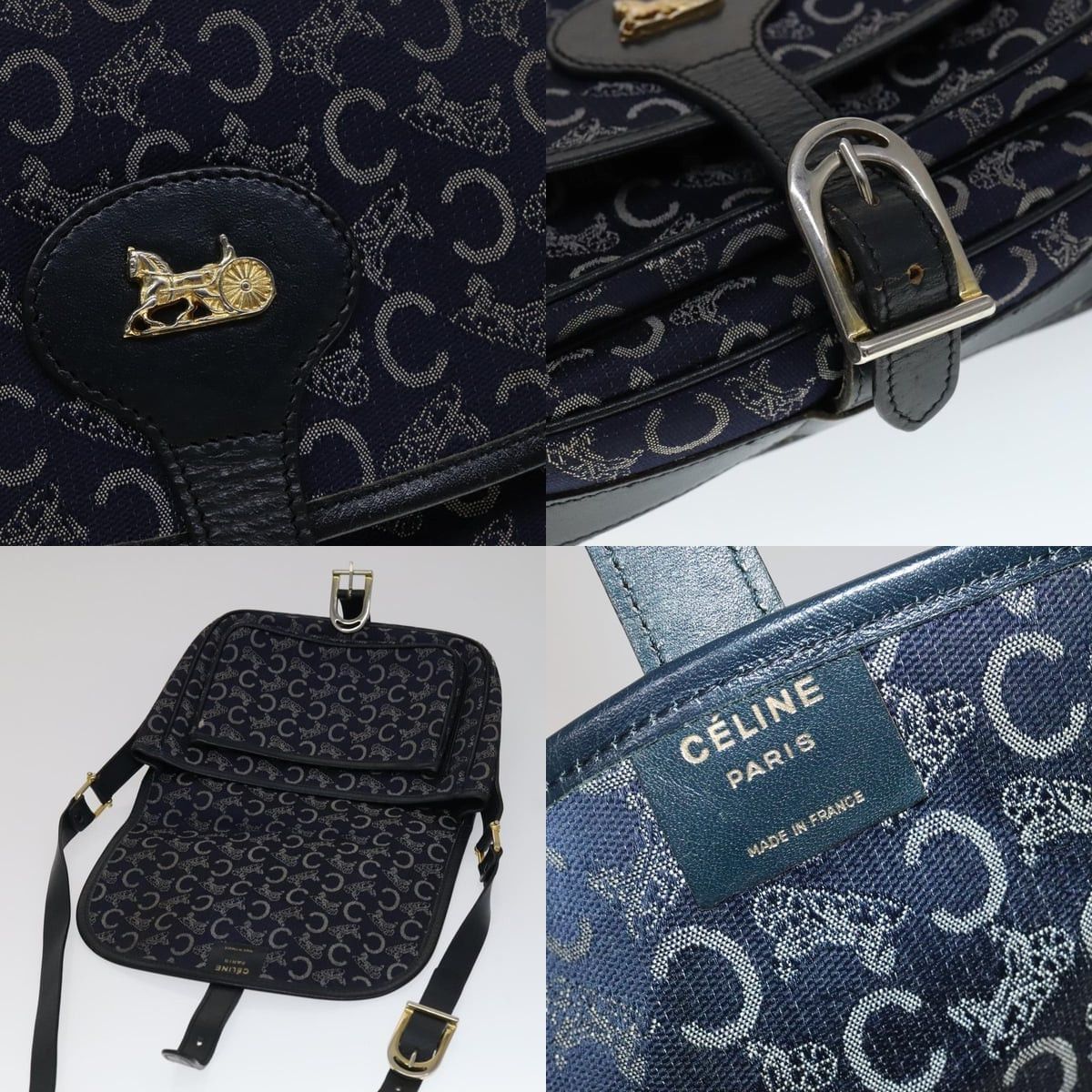 Celine CELINE C Sulky Shoulder Bag Canvas Navy Gold Size ONE SIZE - 11 Thumbnail