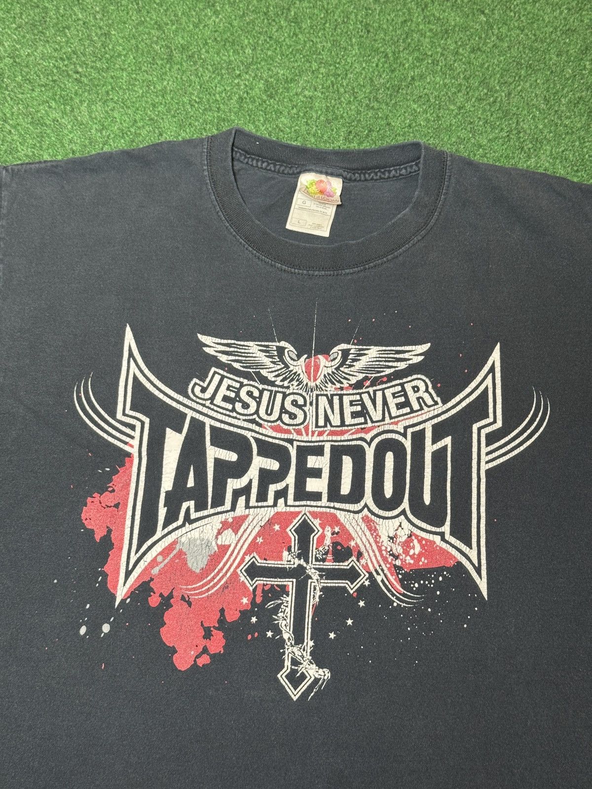 Fruit Of The Loom Jesus Never Tapped Out Tapout Y2K Grunge Large MMA T Shirt Size US L / EU 52-54 / 3 - 2 Thumbnail
