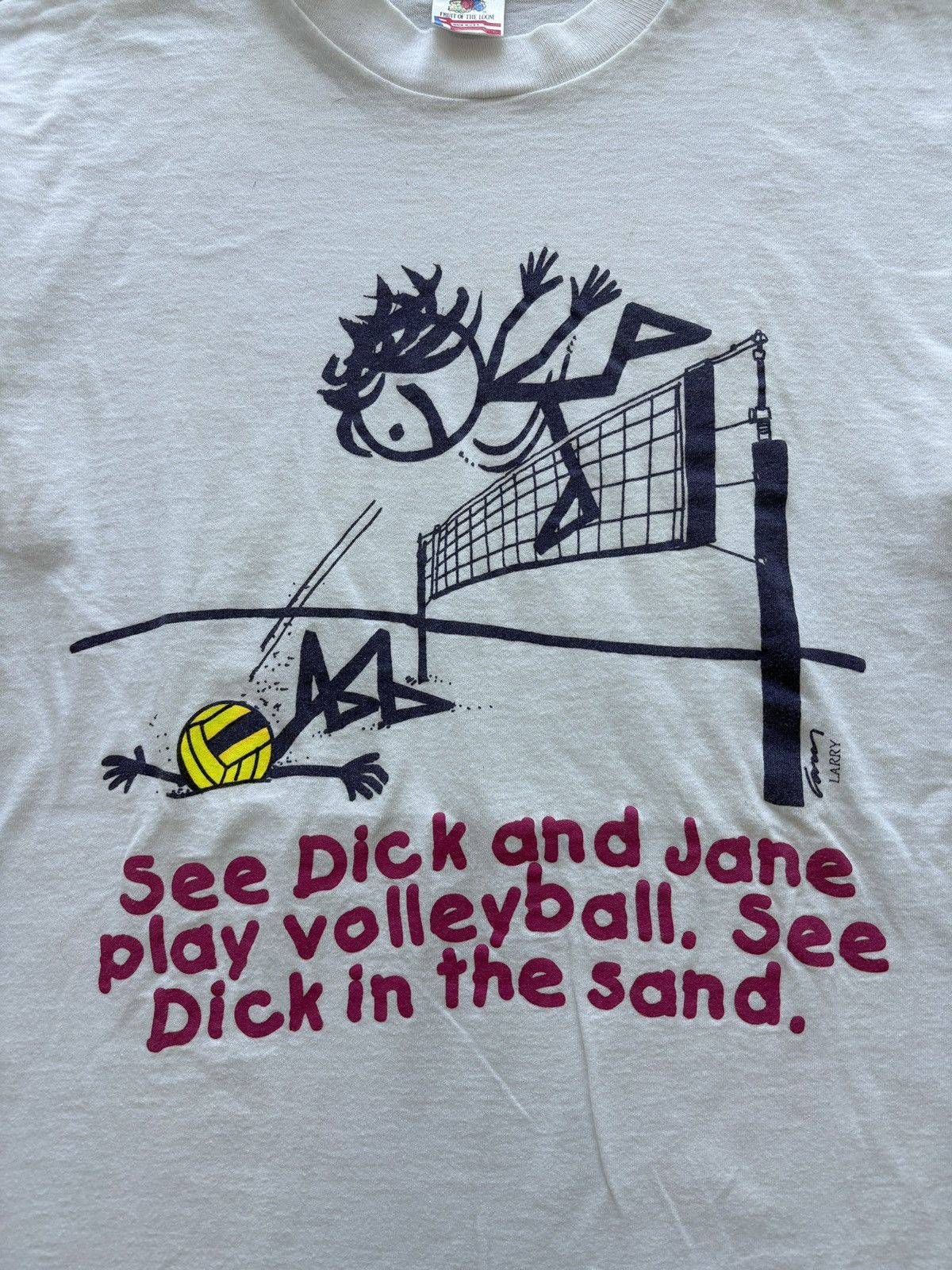 Fruit Of The Loom Vintage 90s Dick and Jane Volleyball Graphic Tee Size US L / EU 52-54 / 3 - 2 Thumbnail