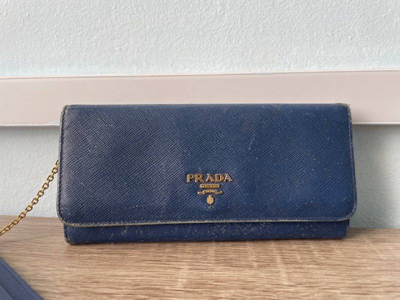 Prada PRADA Blue Saffiano Leather Continental Textured Long Wallet Size ONE SIZE - 3 Thumbnail