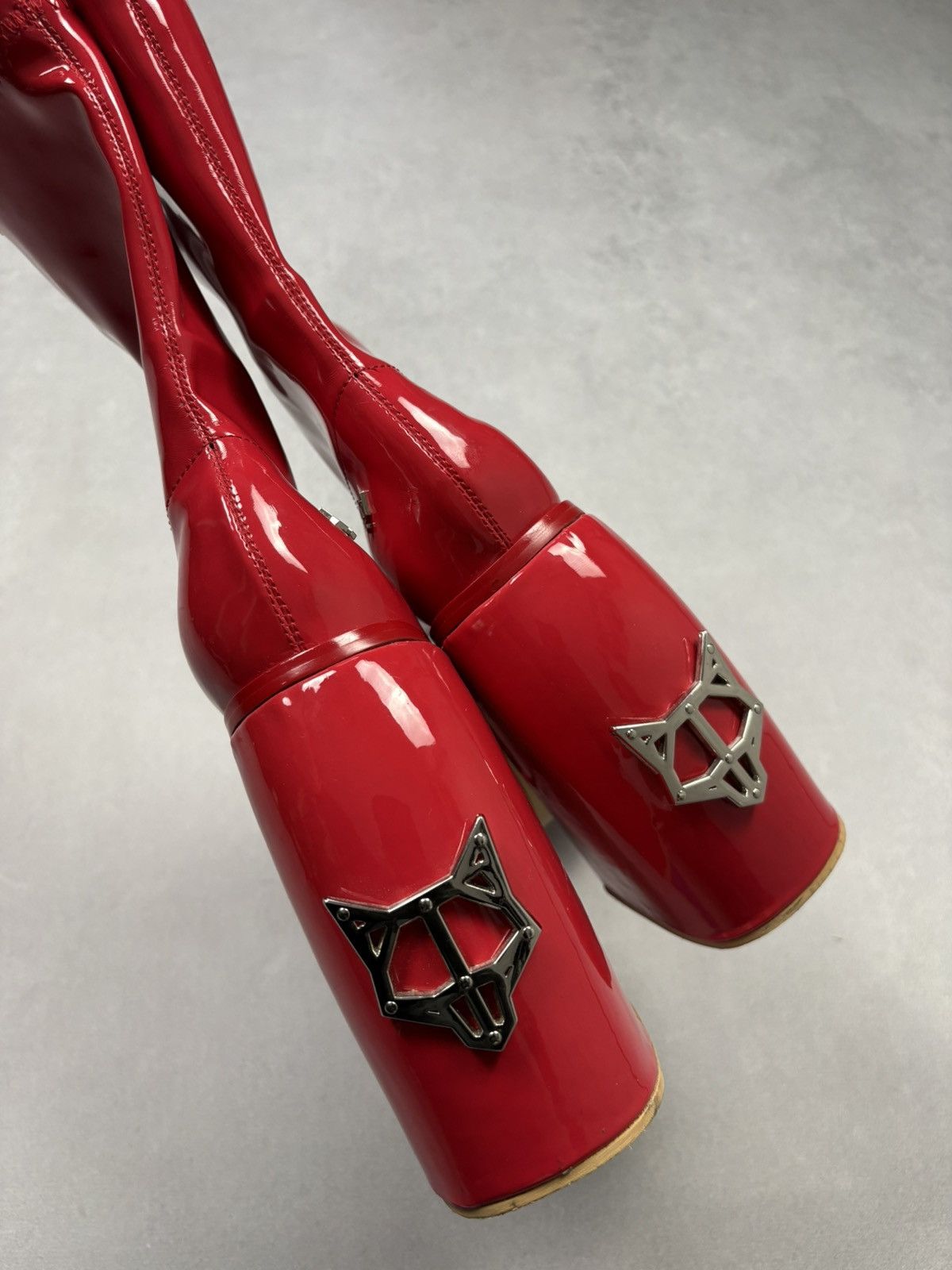 NAKED WOLFE Naked Wolfe Style Red Patent Platform Boots Chunky Heel Y2K Size US 7 / IT 37 - 2 Thumbnail