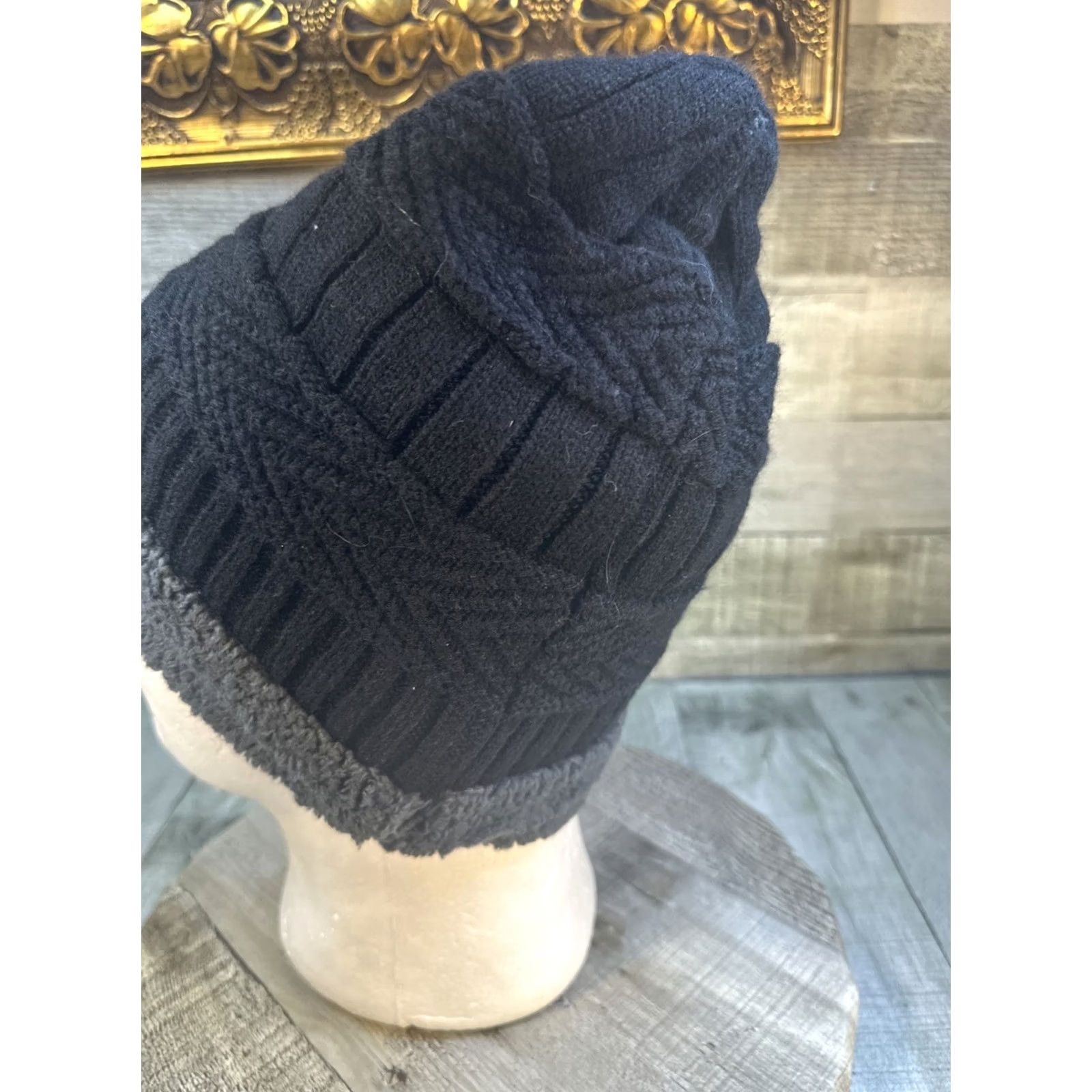 Vintage Song Ting Knit Beanie Black Gray Winter Thermal Hat Adult Size US M / EU 48-50 / 2 - 6 Thumbnail